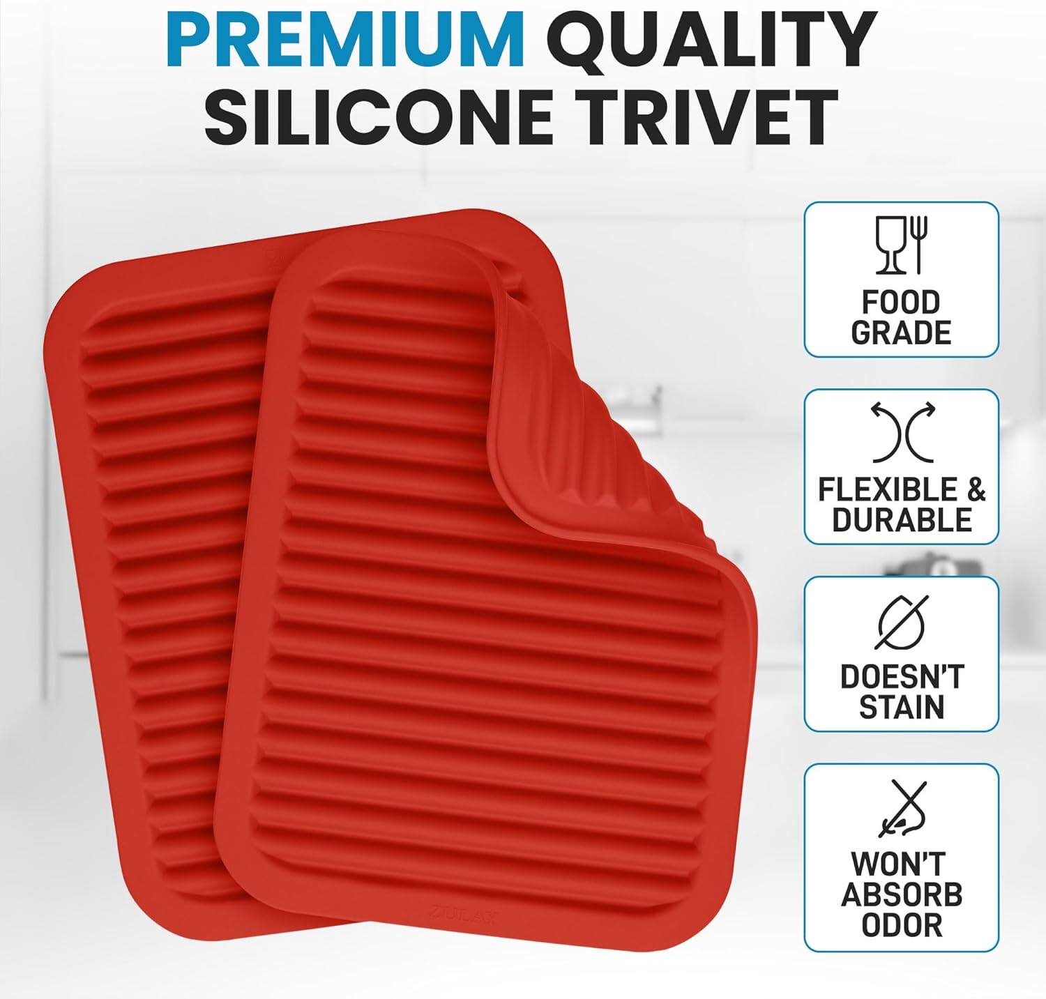 PREMIUM QUALITY SILICONE TRIVET

- FOOD GRADE
- FLEXIBLE & DURABLE
- DOESN'T STAIN
- WON'T ABSORB ODOR