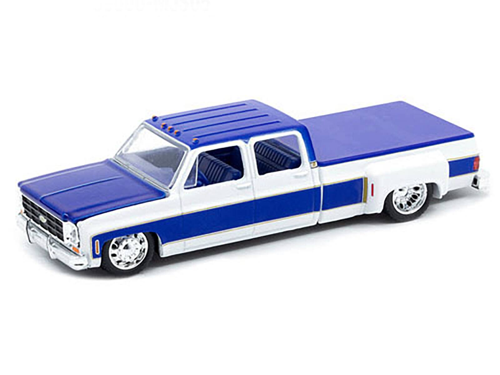 Angle. M2 - 1977 Chevrolet Cheyenne Super 30 Pickup Truck White Blue "LA" Limited Edition 10560pcs 1/64 Diecast - White and Blue.