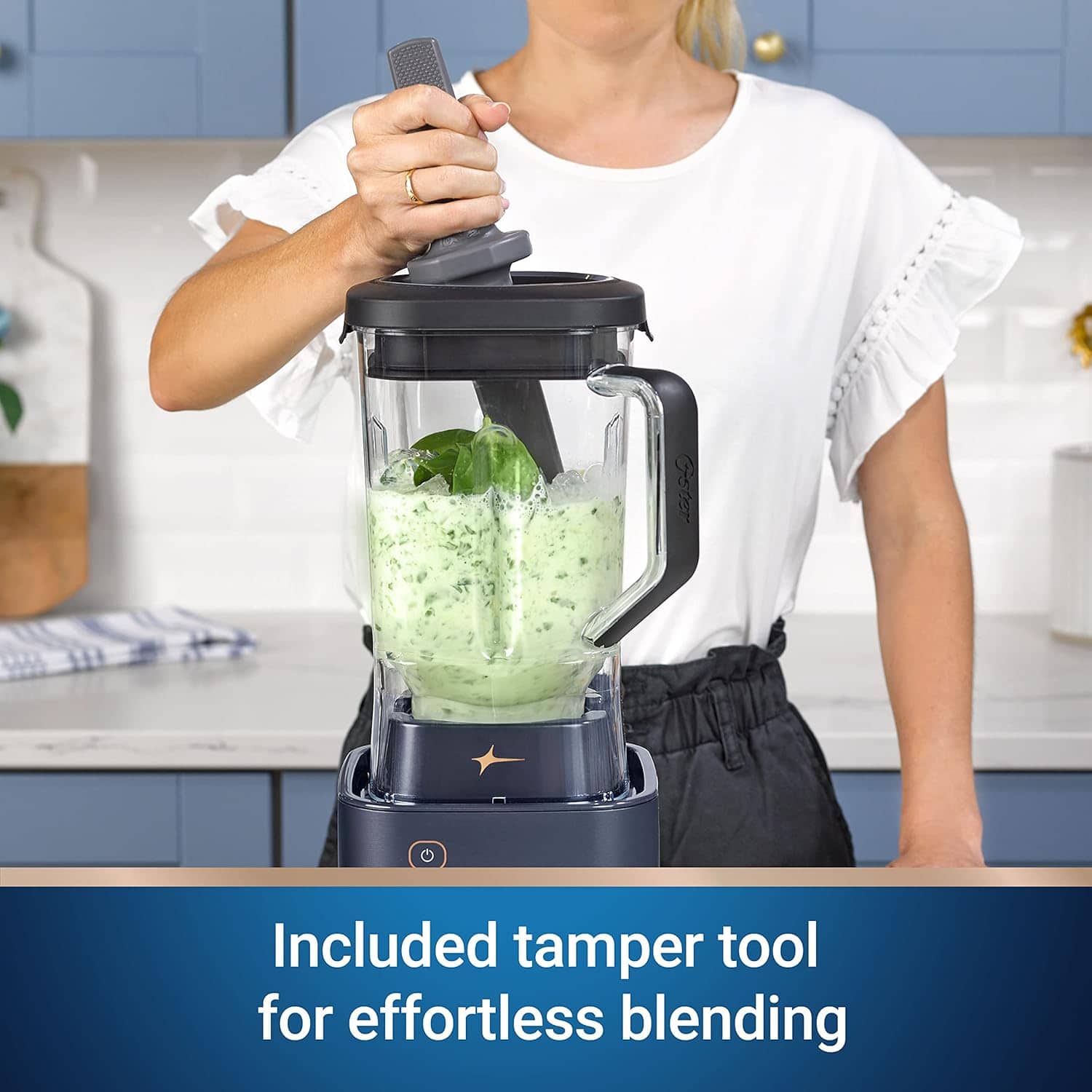 Included tamper tool for effortless blending.