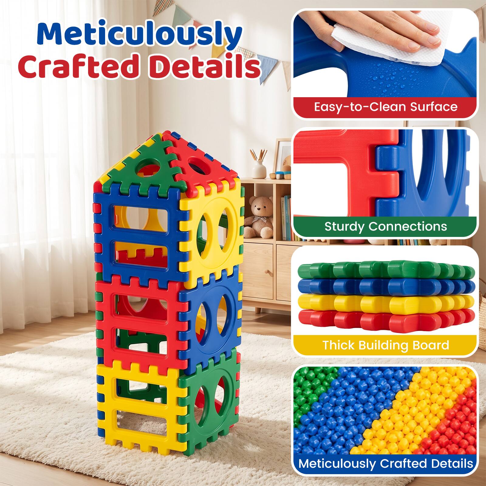 Meticulously Crafted Details

Easy-to-Clean Surface

Sturdy Connections

Thick Building Board

Meticulously Crafted Details