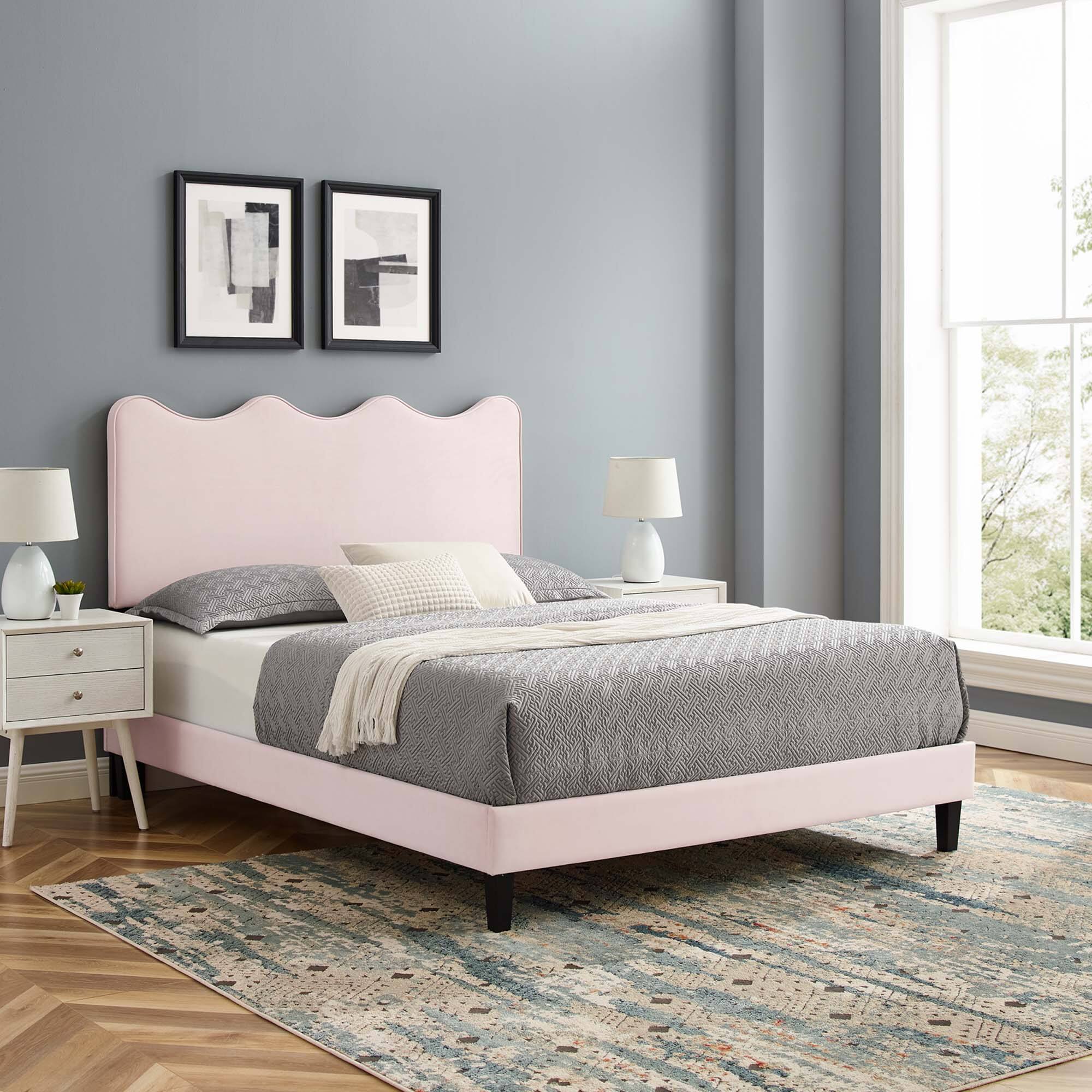 Alt View 5. Modway - Josie Vinyl Queen Platform Bed with Round Splayed Legs - White.