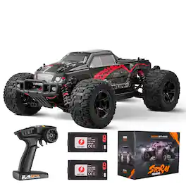 Glintex - RC Car 1:10 Scale 4WD Off-Road Monster Truck with 45° Wheelie & 2 Batteries, 38km/h Hobby Racing Toy for Kids 8+