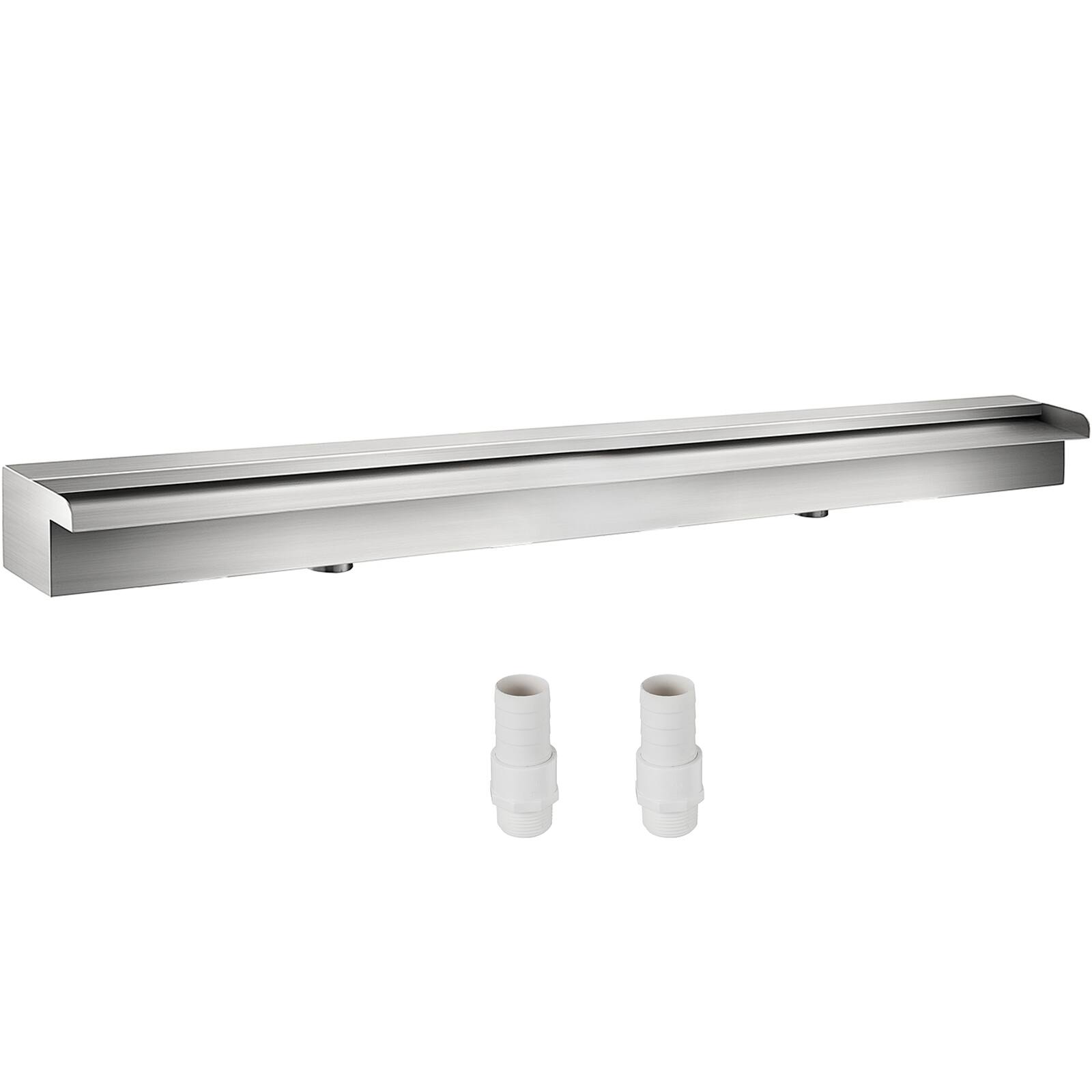 Front. VEVOR - Pool Fountain Stainless Steel Pool Waterfall Spillway with Pipe Connector Rectangular Garden Outdoor (59.1\") - Silver.