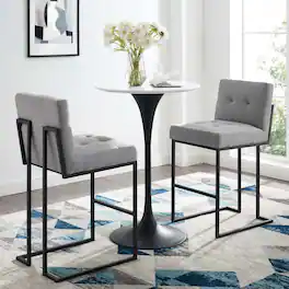 Privy Black Stainless Steel Upholstered Fabric Bar Stool Set of 2 by Modway - Black Light Gray