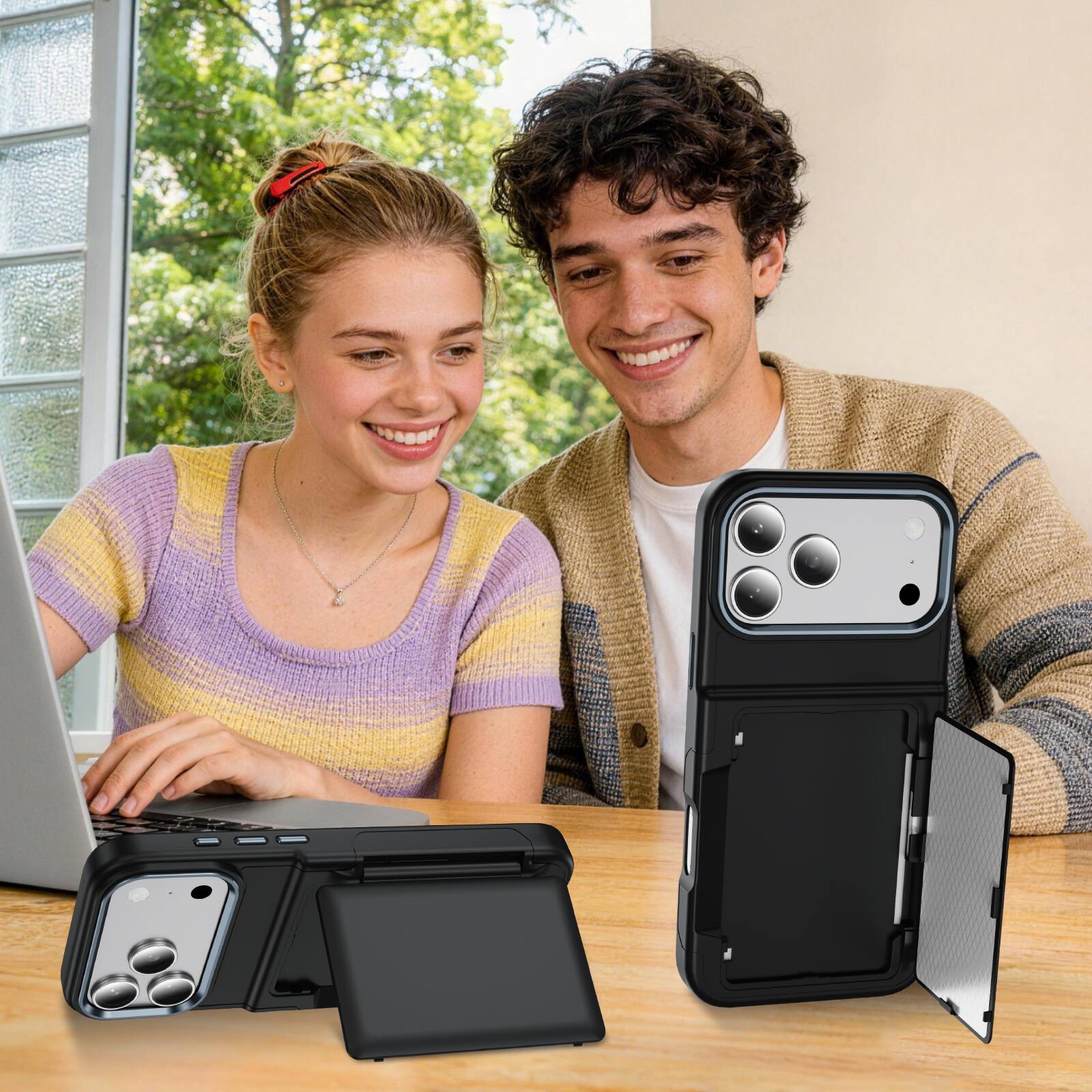 Alt View 5. Dteck - RFID Wallet Case for Apple iPhone 17 Pro Max, Shockproof Drop Protection Cover with Hidden Card Slot and Kickstand - Black.