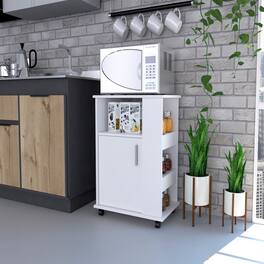 Loheer - Microwave Stand Single Door Kitchen Cabinet 29-Inch High Pantry - White