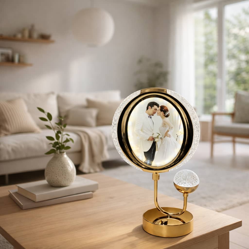 FC Design - 15"H Oval Photo Frame Touch Lamp, 3-Color Changing LED Decorative Ambient Light Accent