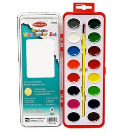 Charles Leonard - Washable Water Color Set Oval Pan w/Brush 16 Assorted Colors 1 Set