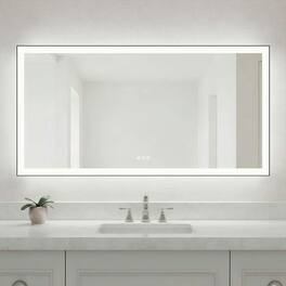 Kadyn - 72x36 Inch Wall-to-Wall Rectangle LED Bathroom Mirror with Black Frame - Black