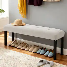 Ropilly - Tufted Dining Bench, Farmhouse Upholstered Entryway Bench with Black Rubber Wood Legs, Forty Seven Inch - Beige