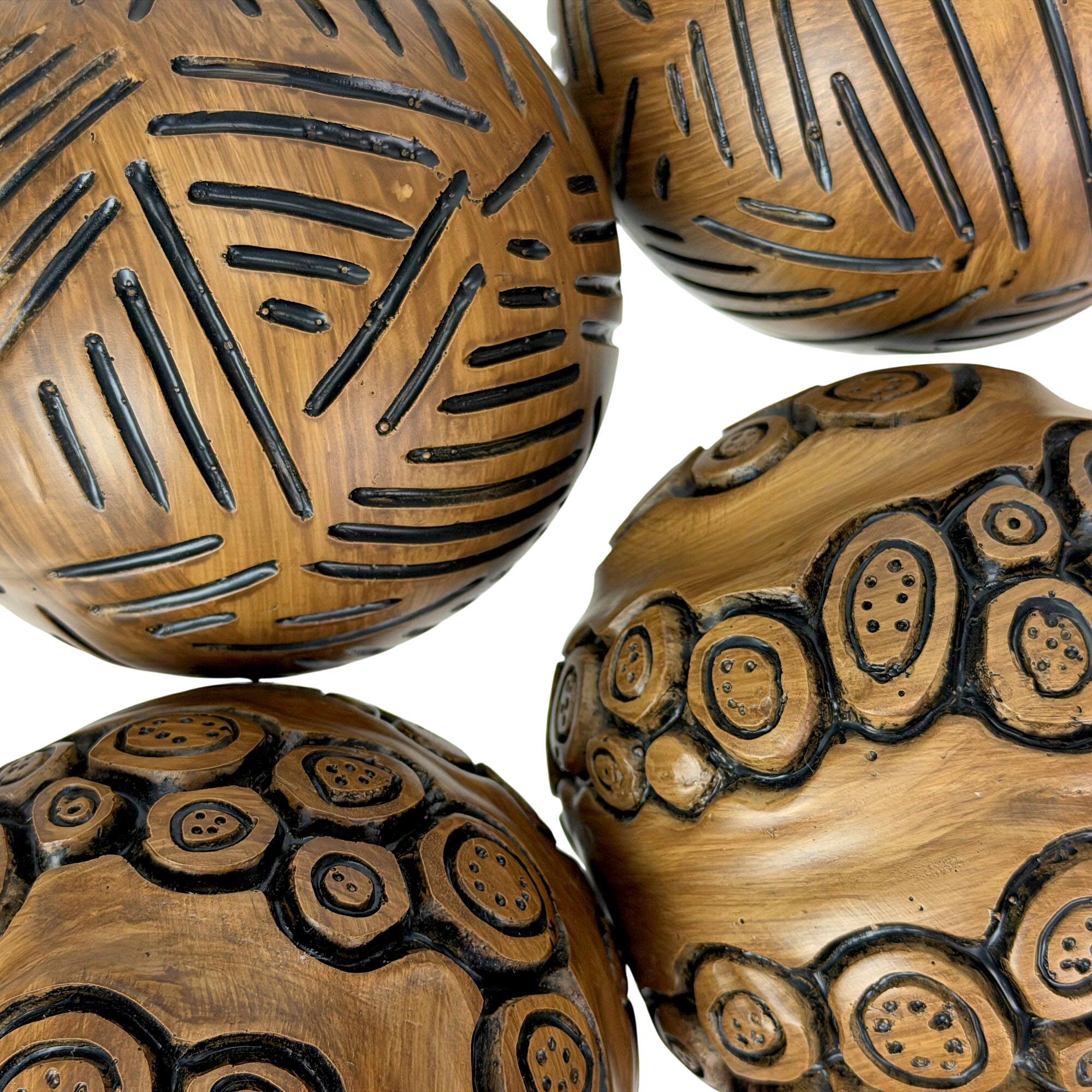 Alt View 8. Things2Die4 - Set of 4 Brown Resin Decorative Orbs 4 in Distressed Geometric Sphere Decor - Brown.
