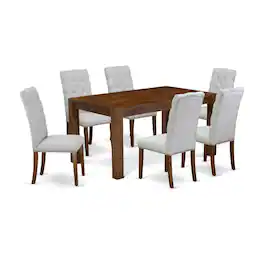 East West Furniture - CNEL7-N8-05 7-Piece Dining Room Set- 6 Parson Chairs with Grey Linen Fabric Seat and Button Tufted - Natural