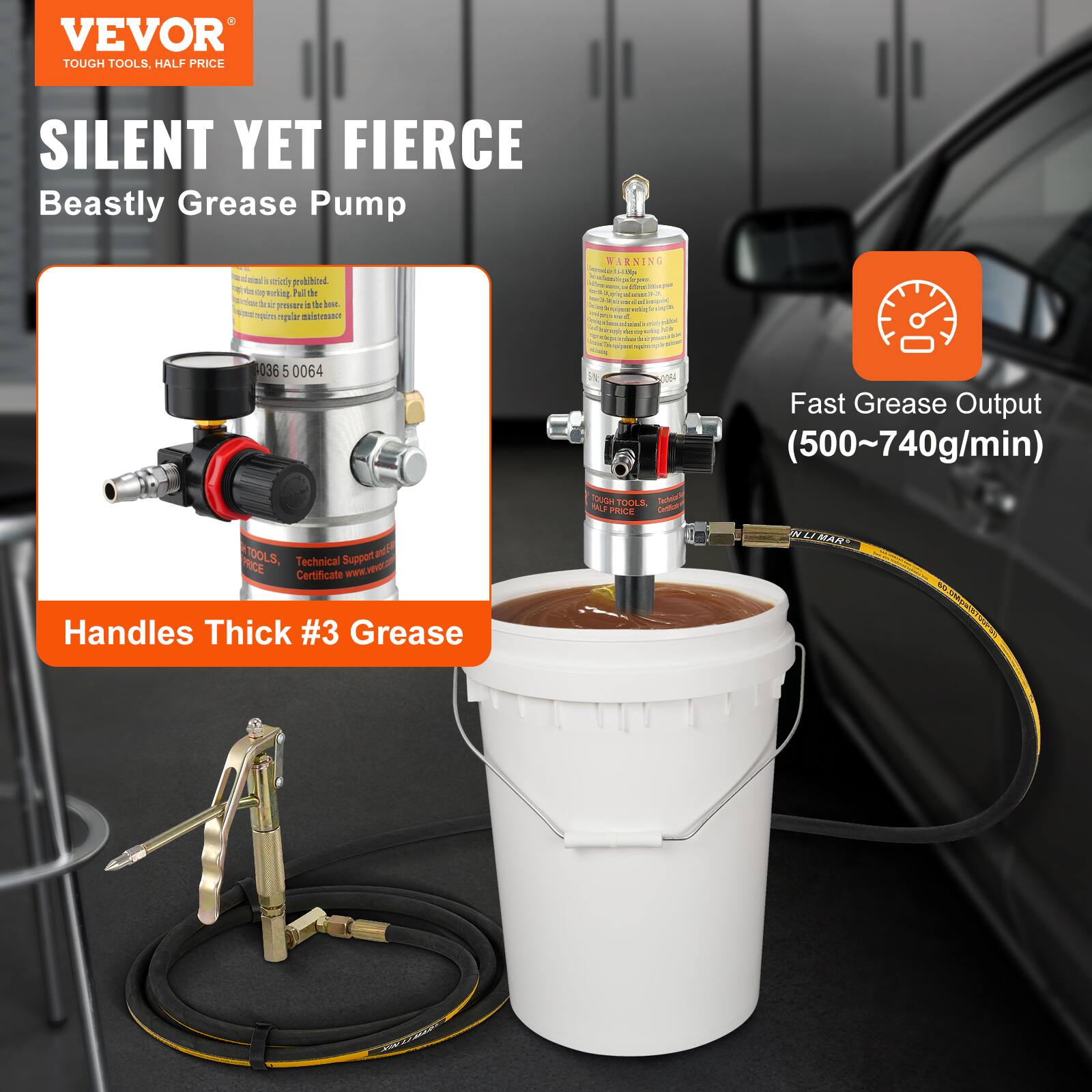 VEVOR  
TOUGH TOOLS, HALF PRICE  

SILENT YET FIERCE  
Beastly Grease Pump  

Handles Thick #3 Grease  

Fast Grease Output  
(500~740g/min)  

Technical Support and PRCE Certificate: www.vevor.com  

WARNING  
- - - - - - - - - - - - - - - - - - - - - - - - - - - - - - - - - - - - - - - - - - - - - - - - - - - - - - - - - - - - - - - - - - - - - - - - - - - - - - - - - - - - - - - - - - - - - - - - - - - - - - - - - - - - - - - - - - - - - - - - - - - - - - - - - - - - - - - - - - - - - - - - - - - - - - - - - - - - - - - - - - - - - - - - - - - - - - - - - - - - - - - - - - - - -