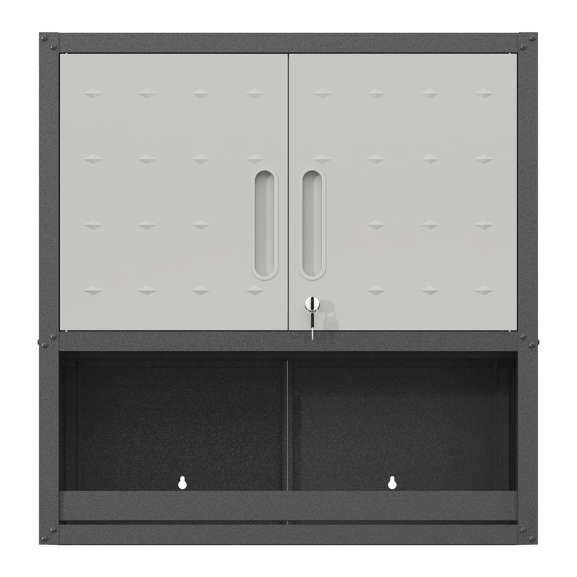 Left. Dexmalle - Dexmalle-Metal Wall-Mounted Tool Storage Cabinet with Locking Door and 1 Shelf 1 Opened Drawer-Black+ Gray.