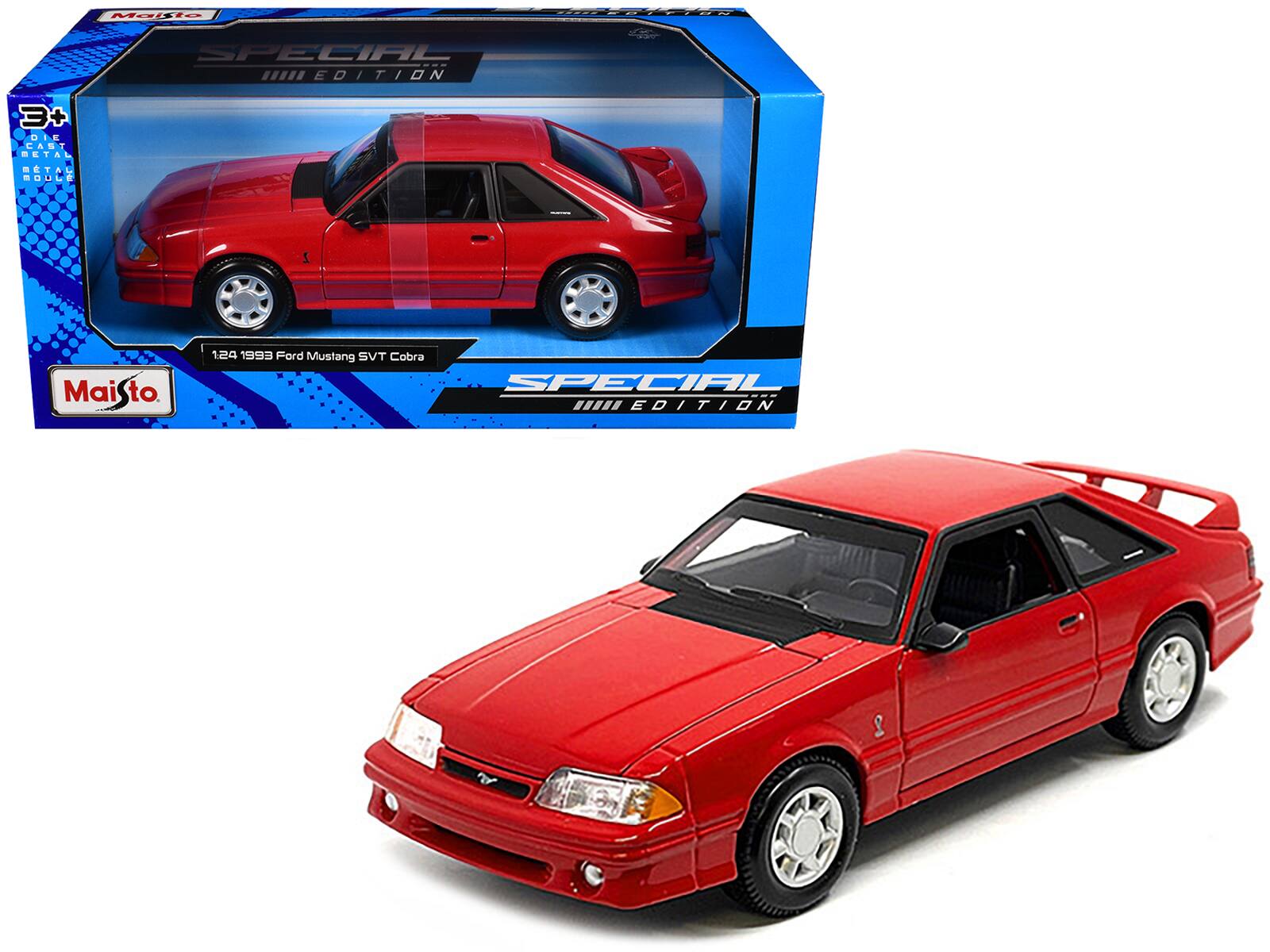 Maisto  
SPECIAL EDITION  
1:24 1993 Ford Mustang SVT Cobra  
SPECIAL EDITION  
DIE CAST METAL BODY  
3+