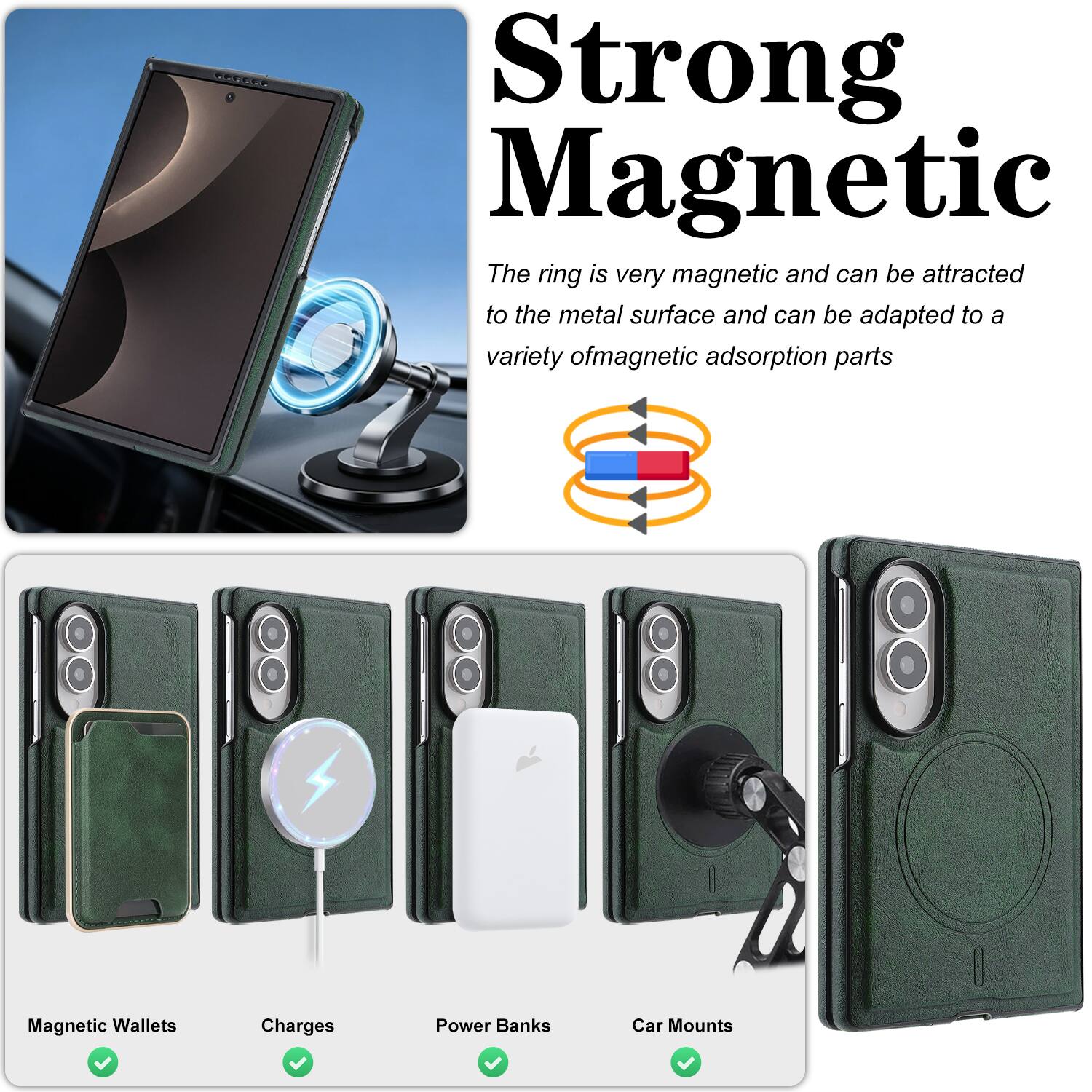 Strong Magnetic

The ring is very magnetic and can be attracted to the metal surface and can be adapted to a variety of magnetic adsorption parts

Magnetic Wallets
Charges
Power Banks
Car Mounts