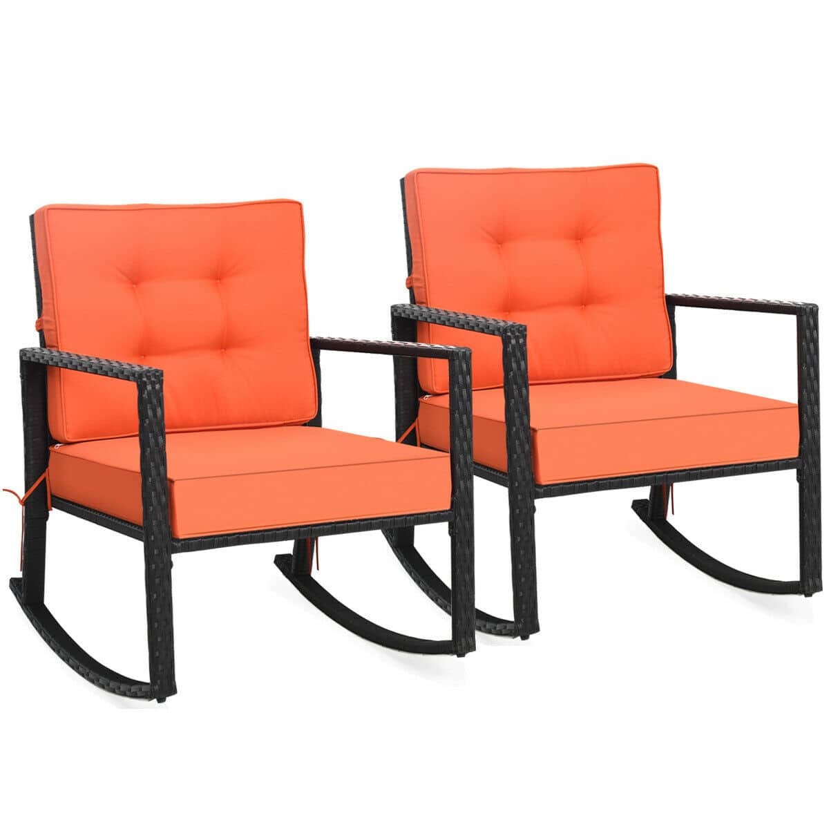 Costway - 2PCS Outdoor Wicker Rocking Chair Patio Lawn Rattan Single Chair Glider w/ Cushion - Orange price history on PriceWatchPro