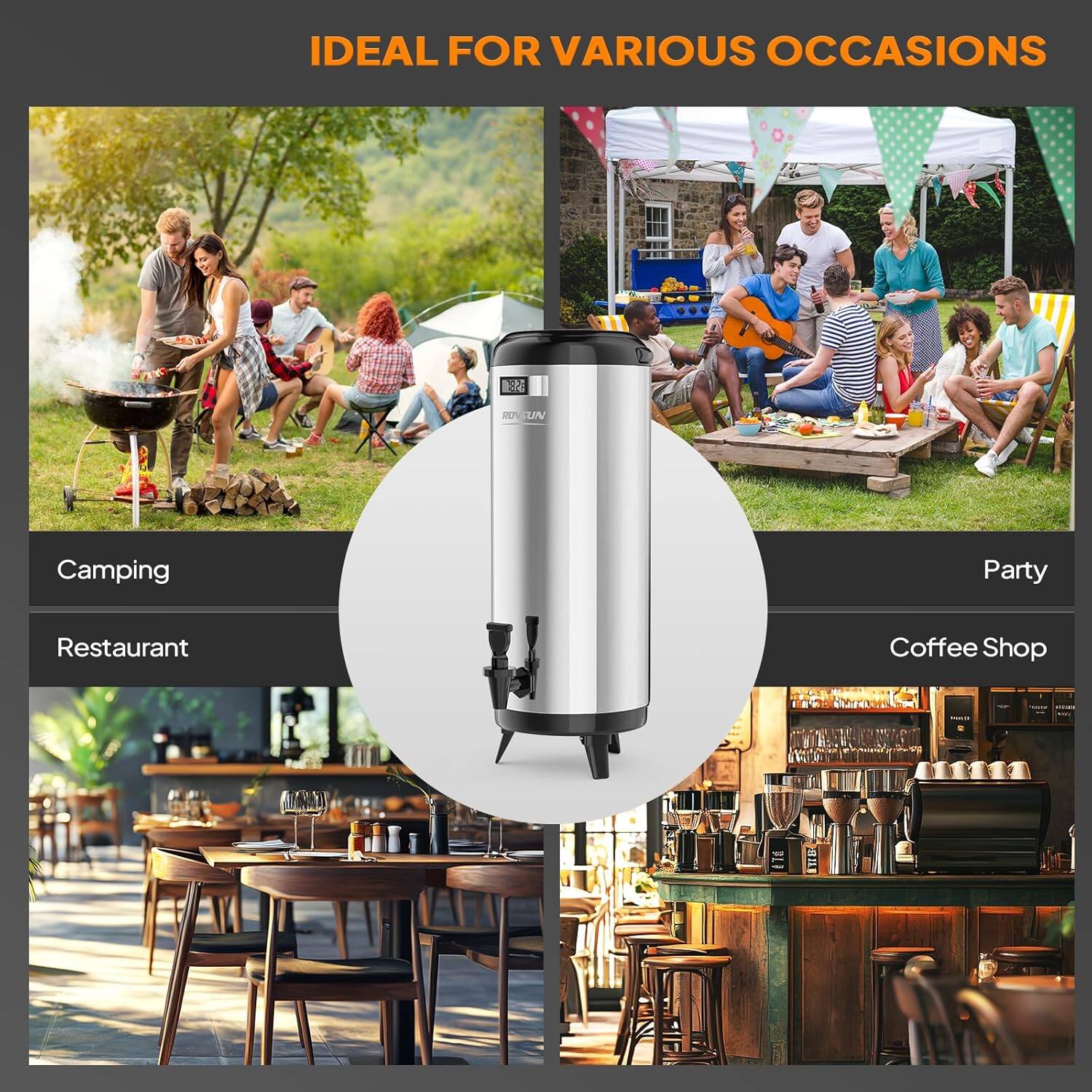 IDEAL FOR VARIOUS OCCASIONS

Camping  
Restaurant  
Party  
Coffee Shop