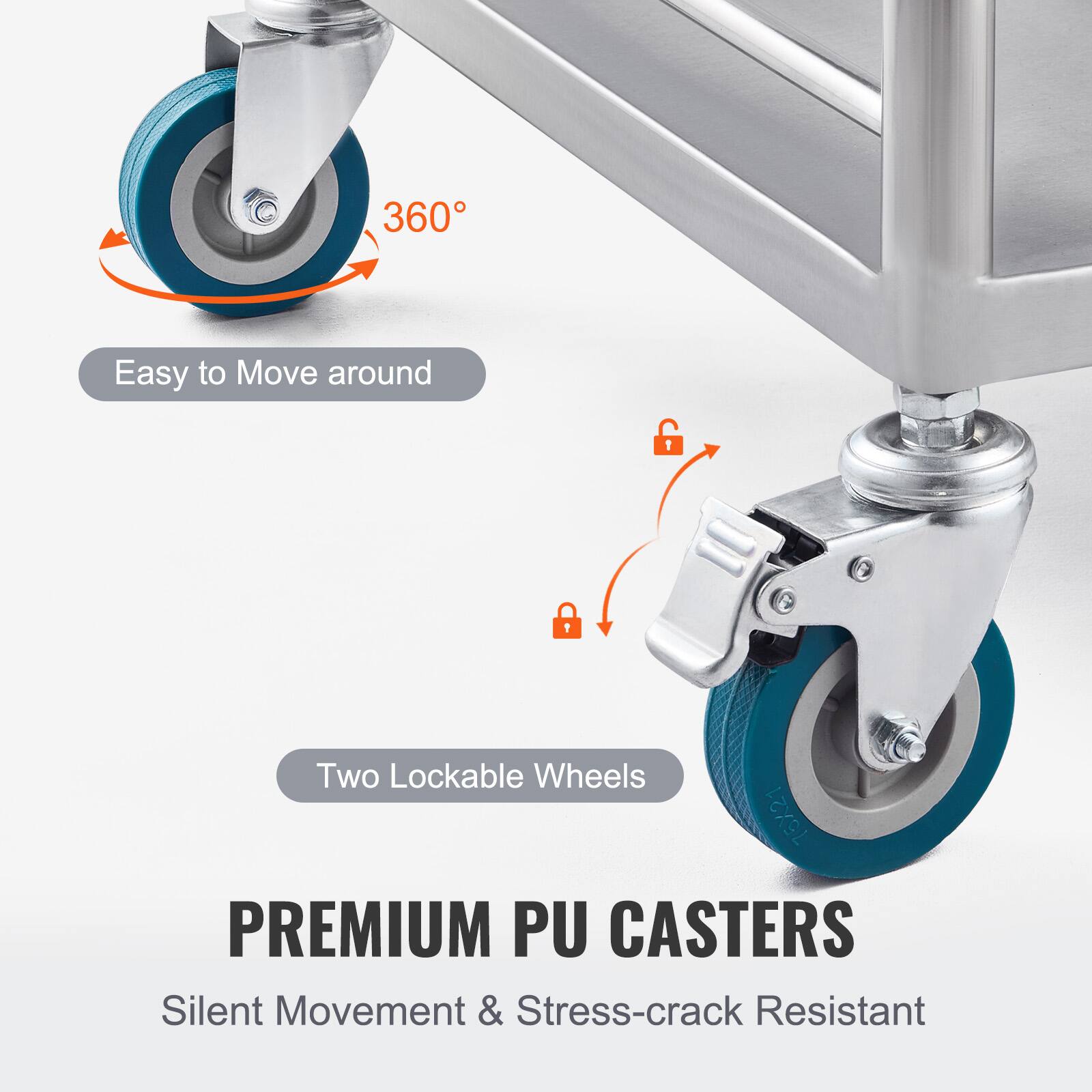 PREMIUM PU CASTERS, Silent Movement & Stress-crack Resistant, 360, Easy to Move around, Two Lockable Wheels, 75X21