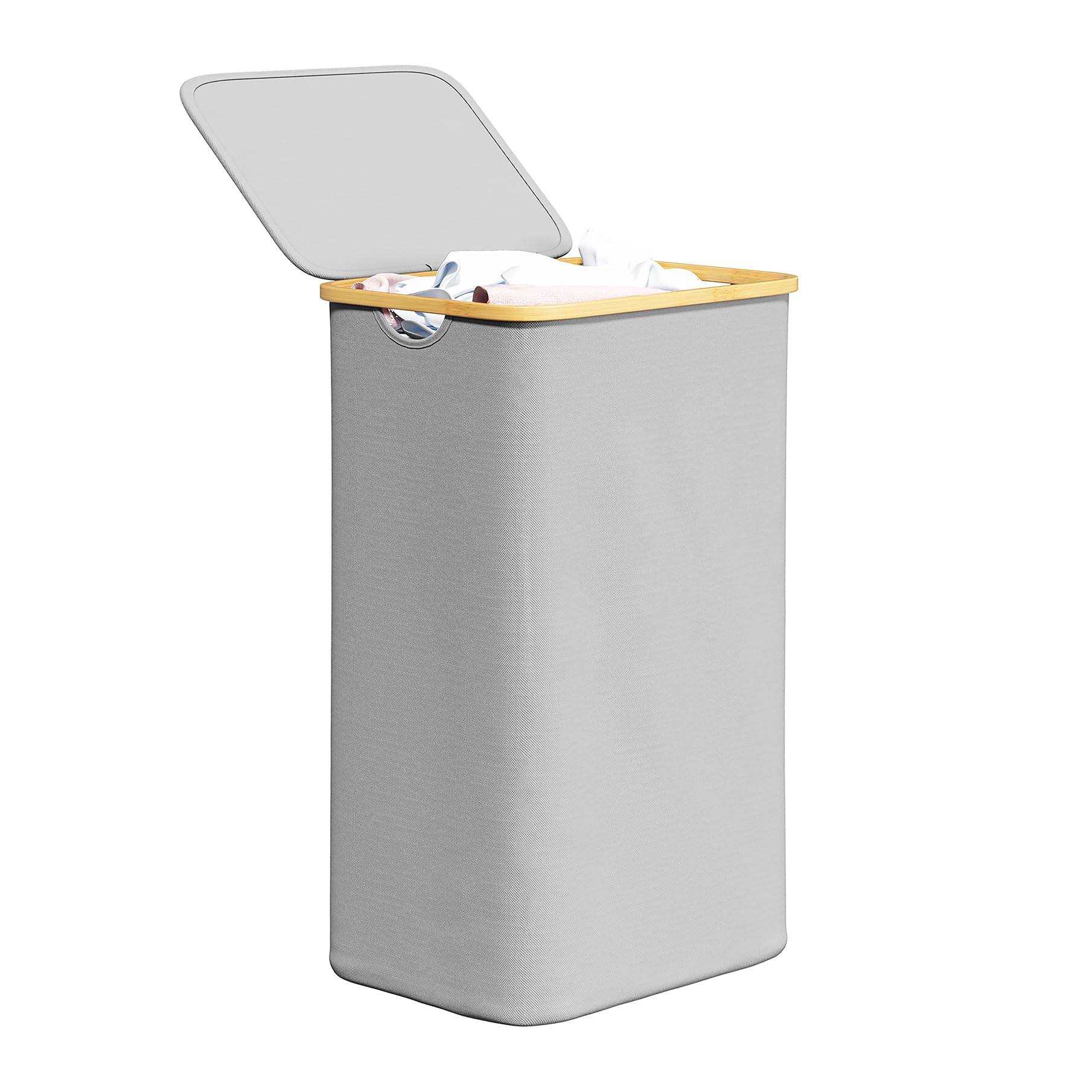 Dapper Styles - Slim Laundry Hamper With Lid 65l Narrow Clothes Basket Bin Handles Skinny Tall Collapsible For Bedroom Bath - Light Grey-110L