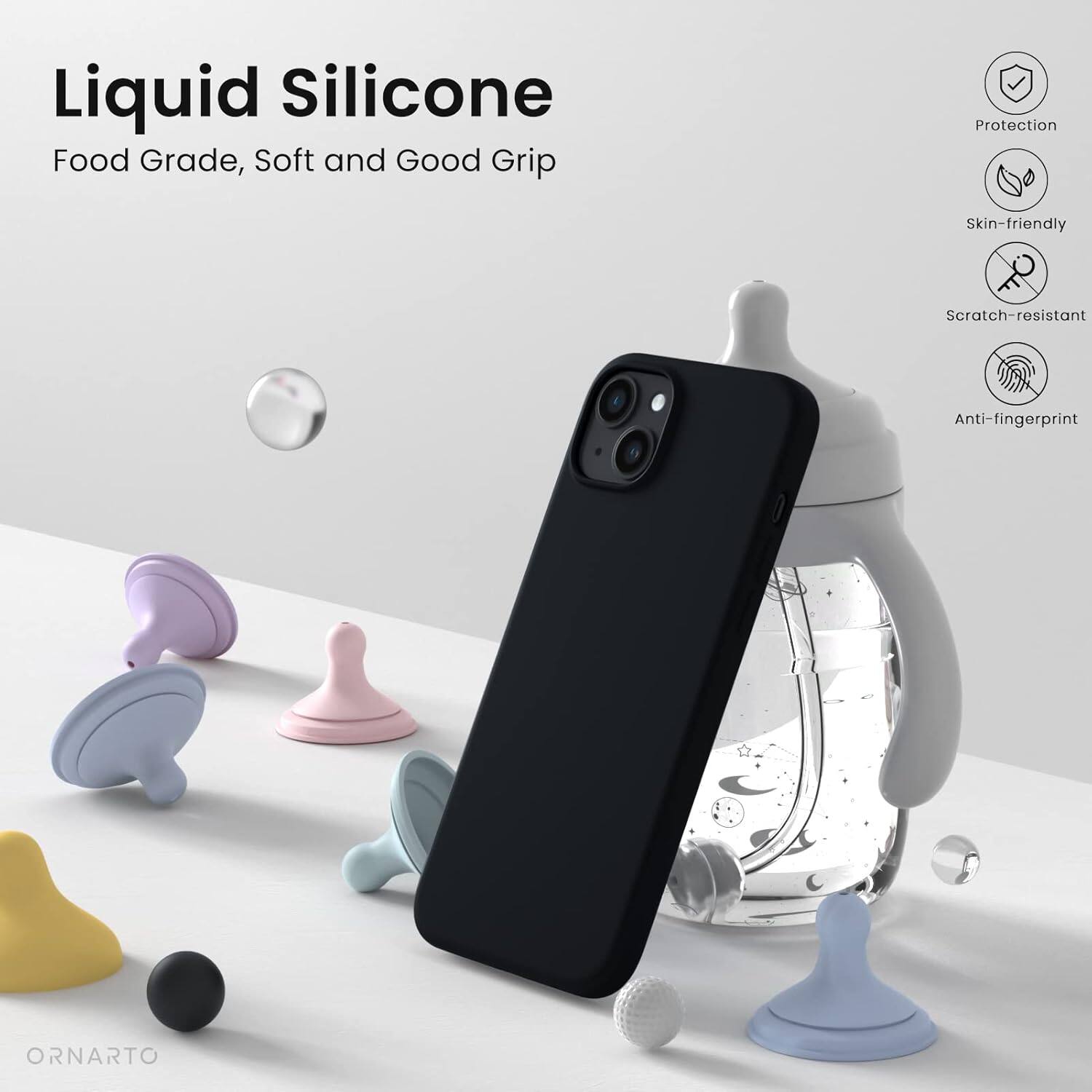 Liquid Silicone, Food Grade, Soft and Good Grip, Protection, Skin-friendly, Scratch-resistant, Anti-fingerprint, ORNARTO