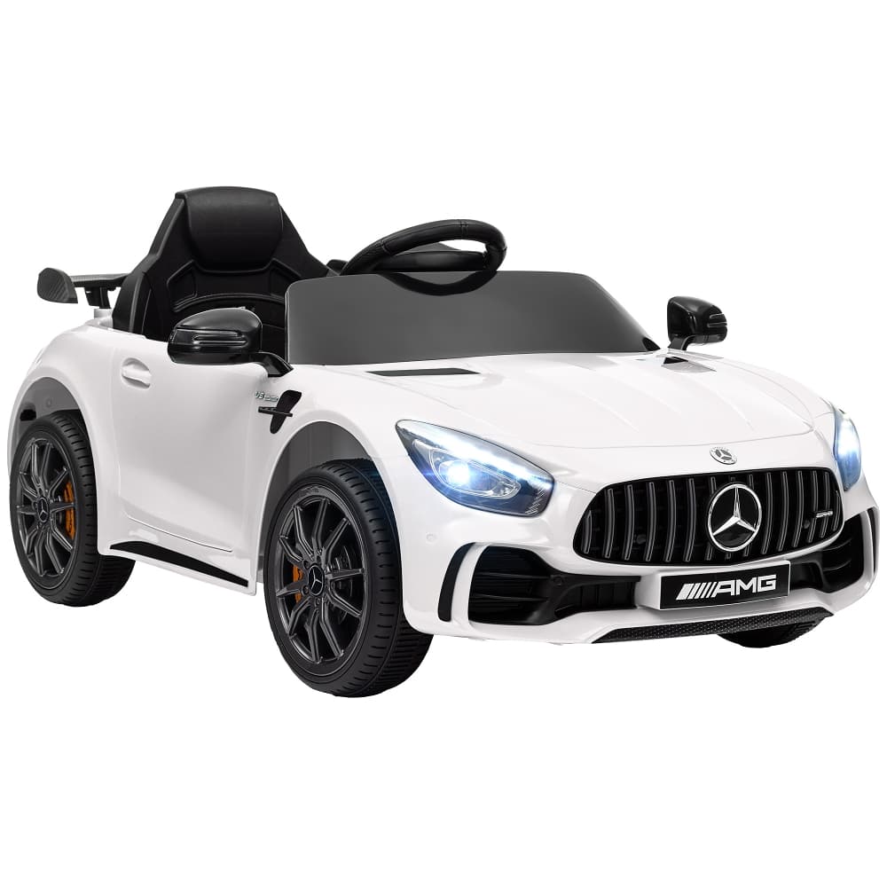 Front. Ropilly - Ropilly 12V Mercedes-Benz AMG GTR Replica Battery Powered Kids Electric Car with Remote Control, Soft Start, White.