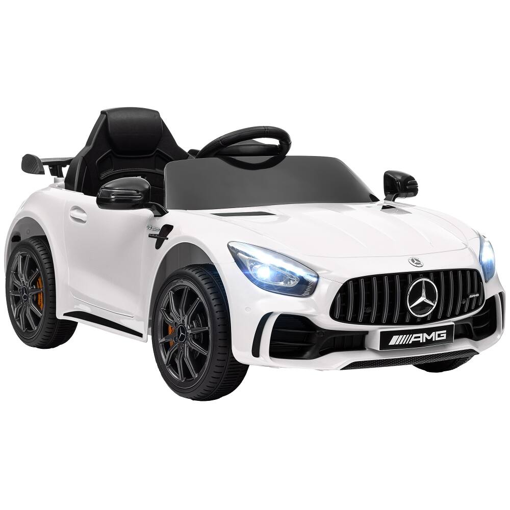 Front. Ropilly - Ropilly 12V Mercedes-Benz AMG GTR Replica Battery Powered Kids Electric Car with Remote Control, Soft Start, White.