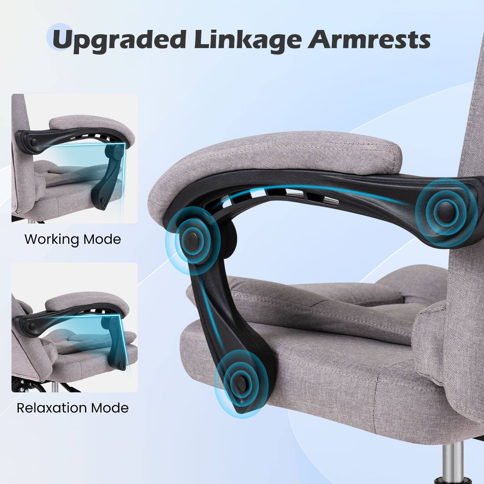 Upgraded Linkage Armrests

Working Mode

Relaxation Mode