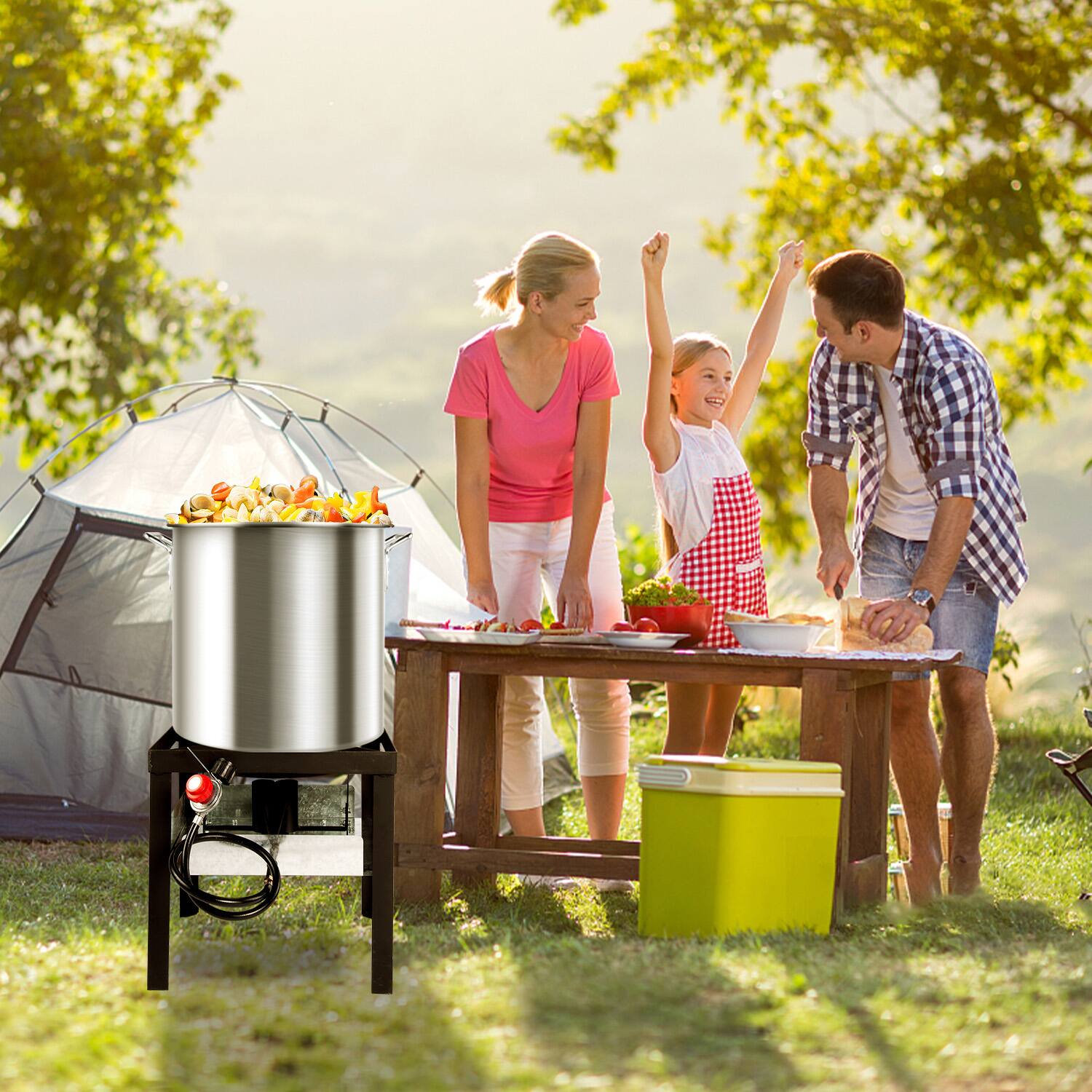 Alt View 4. FODINGHILL - 60QT Aluminum Outdoor Crawfish & Crab Boiler with Basket, Skimmer & Cover, Seafood Boiling Kit - silver.