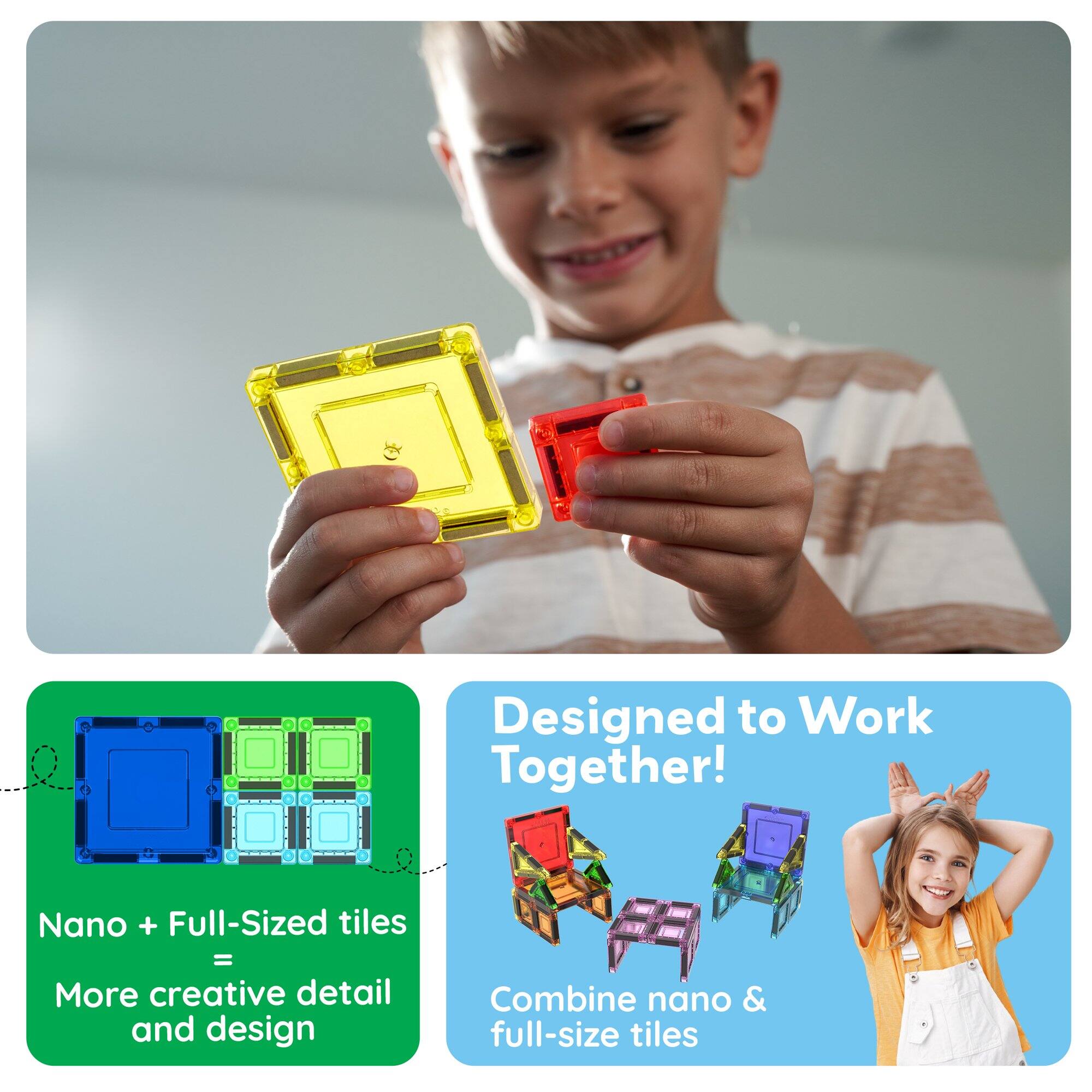 Designed to Work Together!  
Nano + Full-Sized tiles = More creative detail and design  
Combine nano & full-size tiles