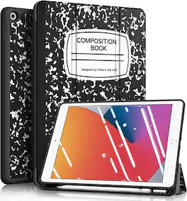 Fintie - Slim Case for iPad 9th/8th/7th Gen 10.2 Inch, Tri-Fold Stand Soft TPU Back Cover with Pencil Holder, Auto Sleep/Wake - Composition Book Black