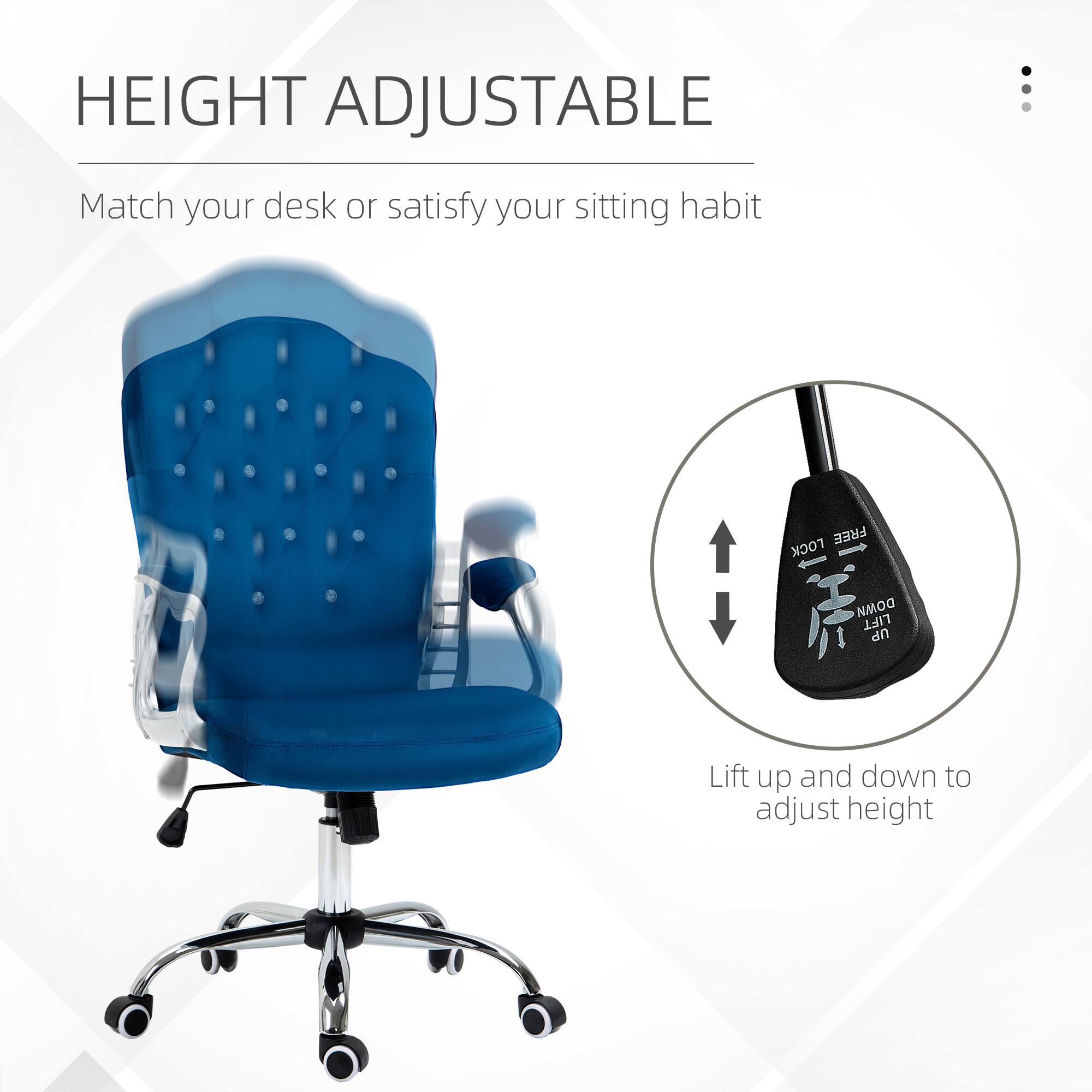 HEIGHT ADJUSTABLE : Match your desk or satisfy your sitting habit

FREE LOCK MWOO

Lift up and down to adjust height