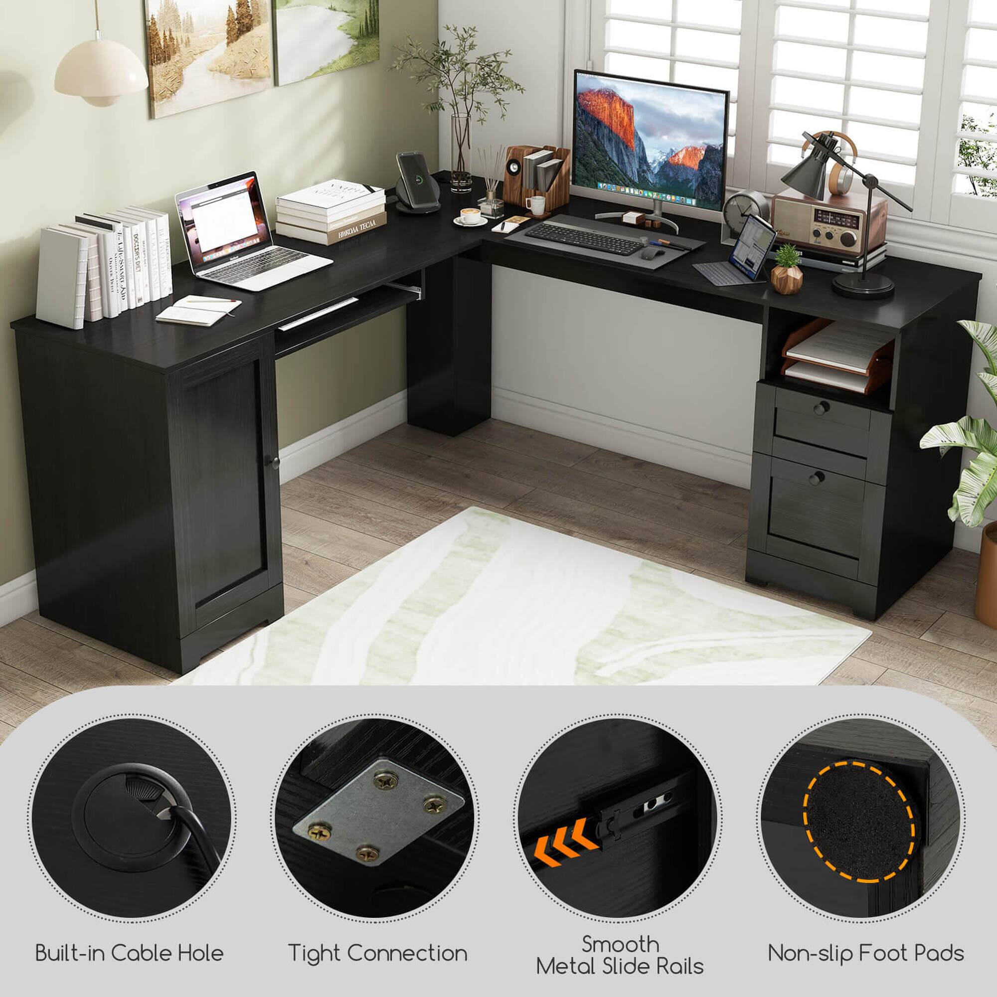 Built-in Cable Hole, Tight Connection, Smooth Metal Slide Rails, Non-slip Foot Pads