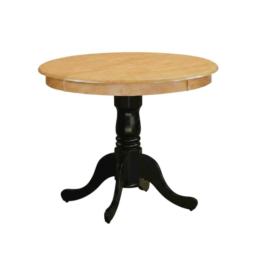 FurniFact - Oak Black Round Pedestal Dining Table - Oak & Black