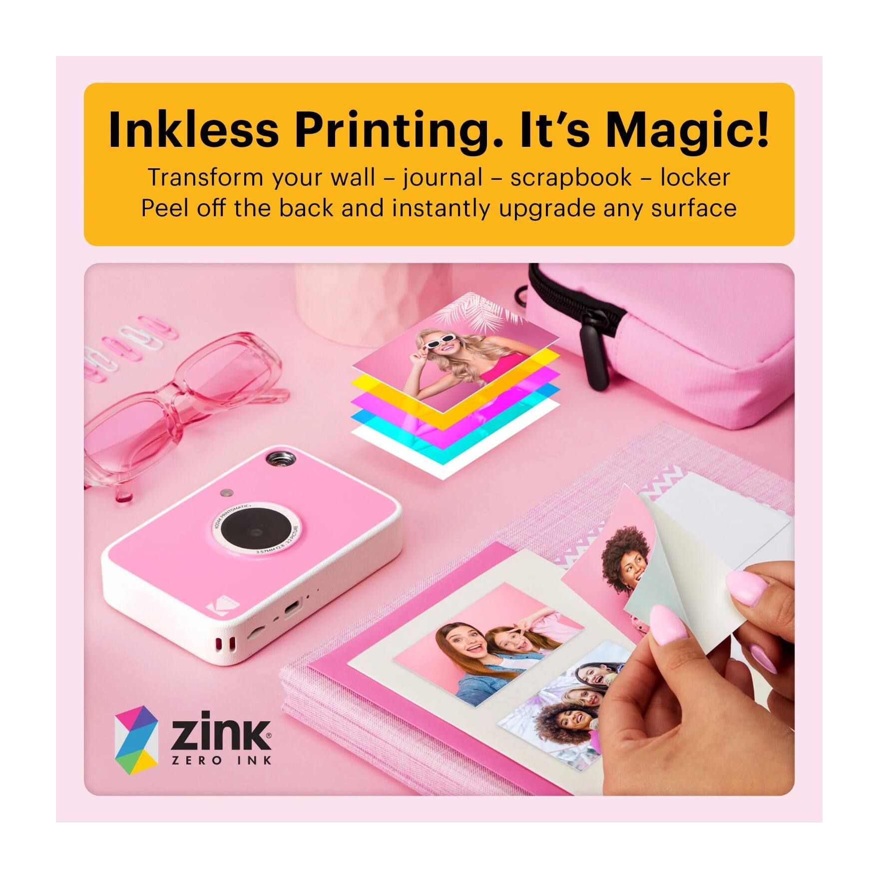 Inkless Printing. It's Magic!  
Transform your wall - journal - scrapbook - locker  
Peel off the back and instantly upgrade any surface  

zink  
ZERO INK