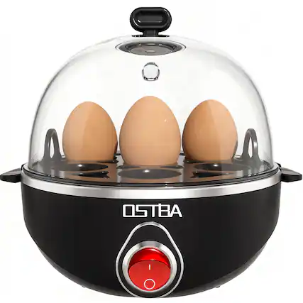 Front. OSTBA - 7-Egg Electric Cooker with Manual Switch & Overheat Protection, Easy-Clean & Portable - Black.