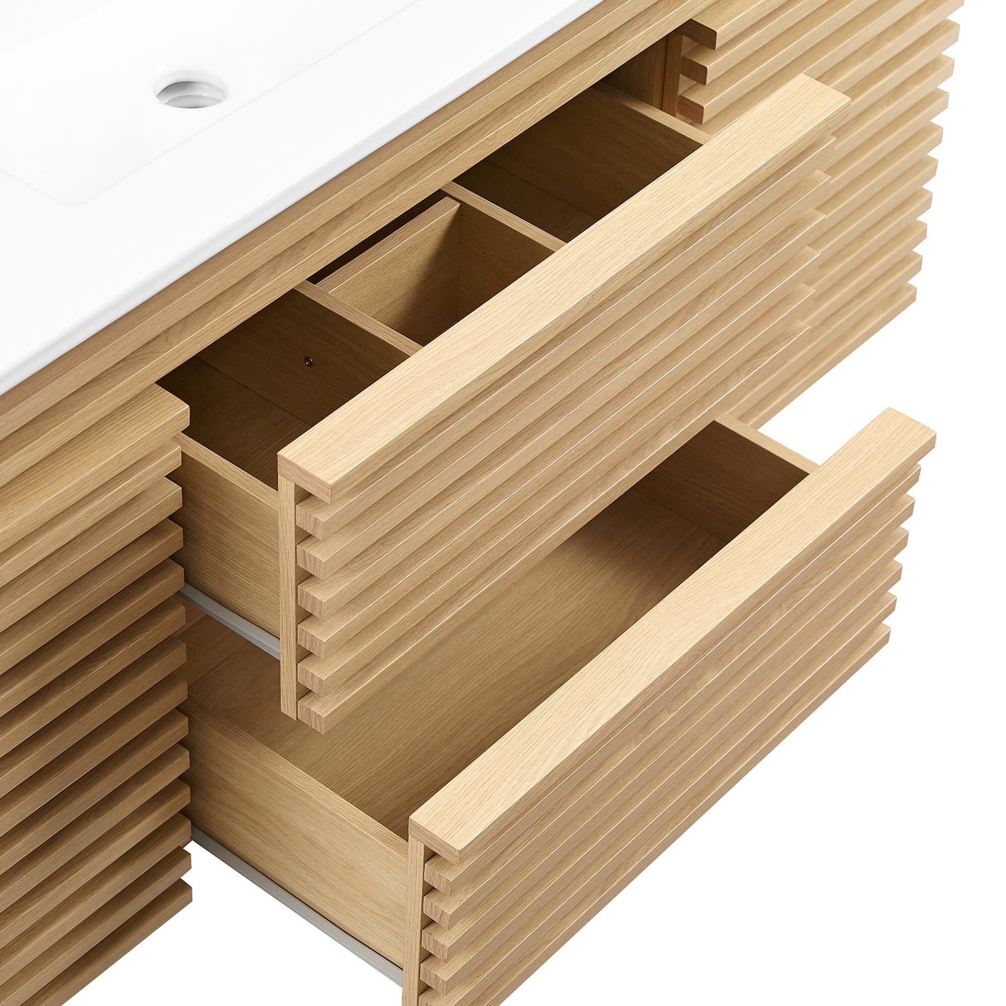 Alt View 6. Modway - Render 48" Wall-Mount Bathroom Vanity Basin Included by Modway - Oak White.