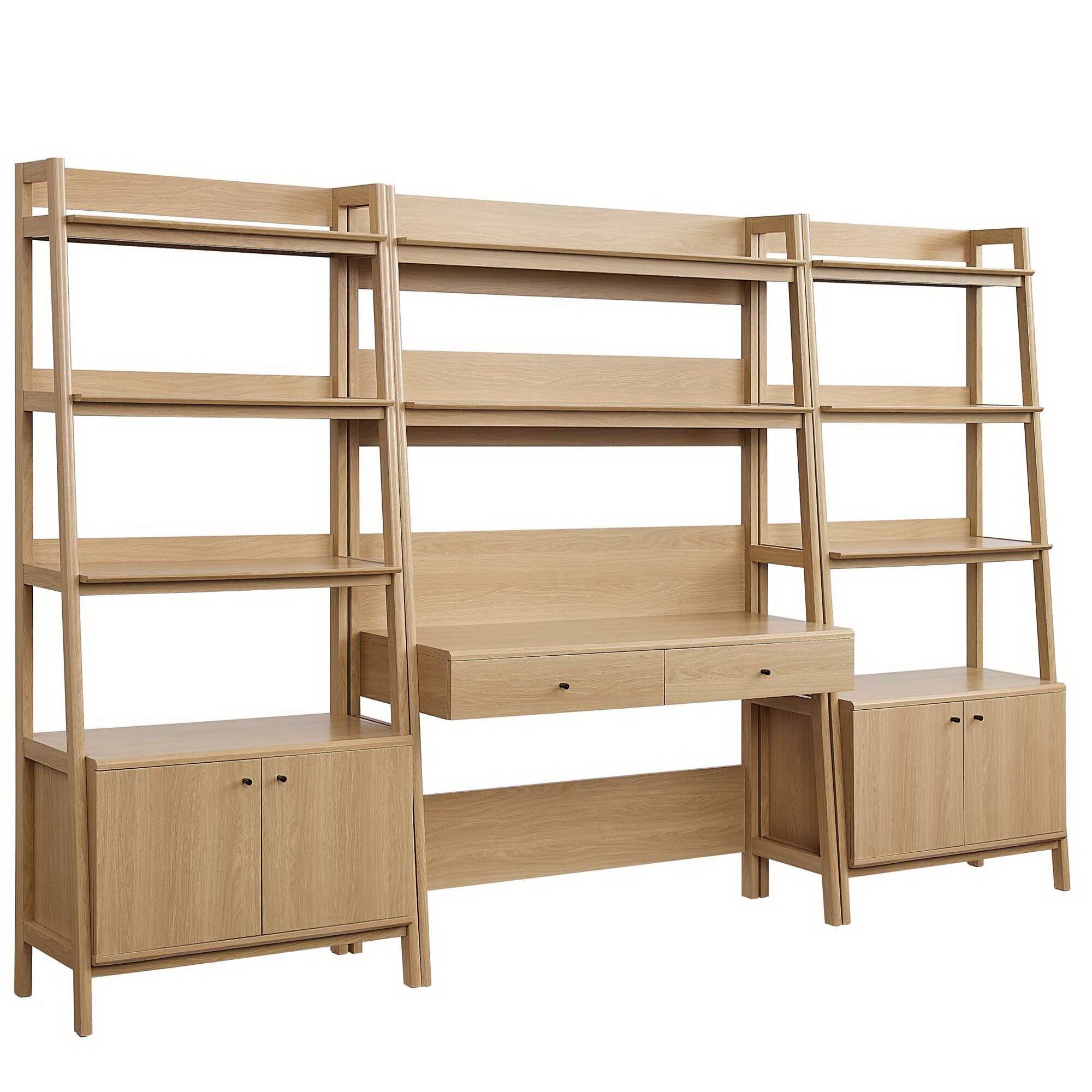 Angle. Modway - Bixby 3-Piece Wood Office Desk and Bookshelf by Modway - Oak.