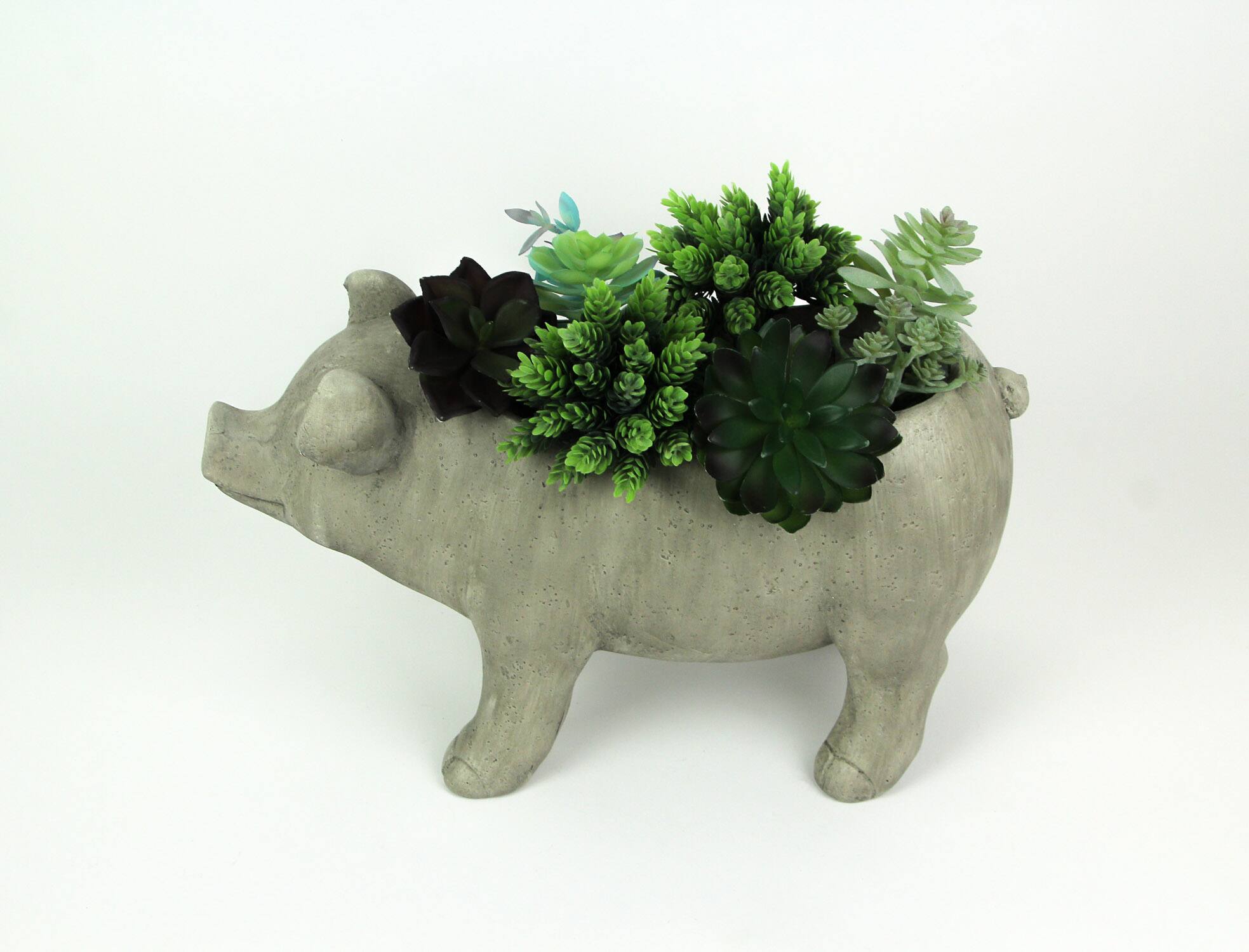 Alt View 5. Zeckos - 17 Inch Long Weathered Gray Finish Smiling Pig Planter - Grey.