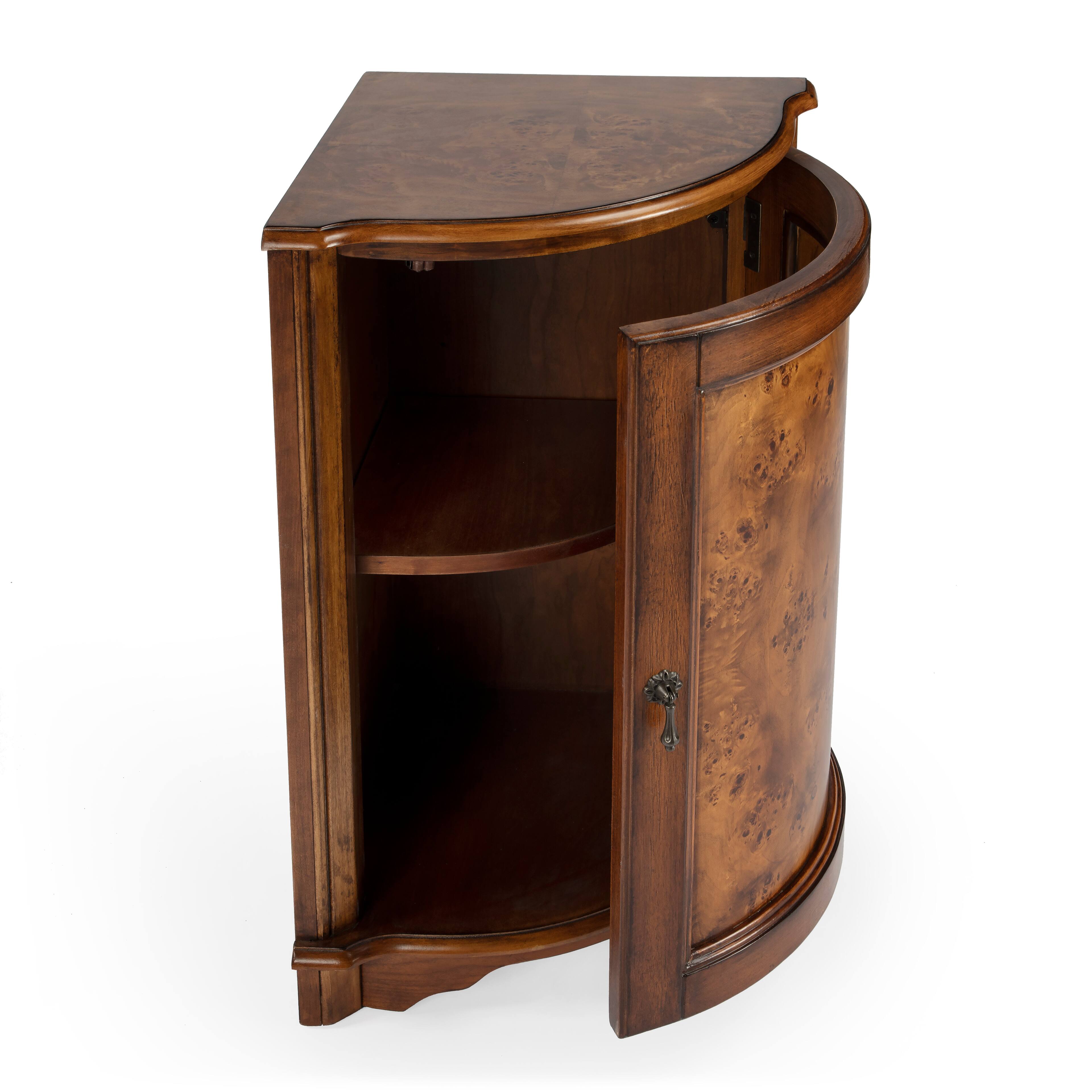 Alt View 3. Butler Specialty - Durham 22.75 in. W Triangular Wood 1 Door Corner Cabinet - Medium Brown.