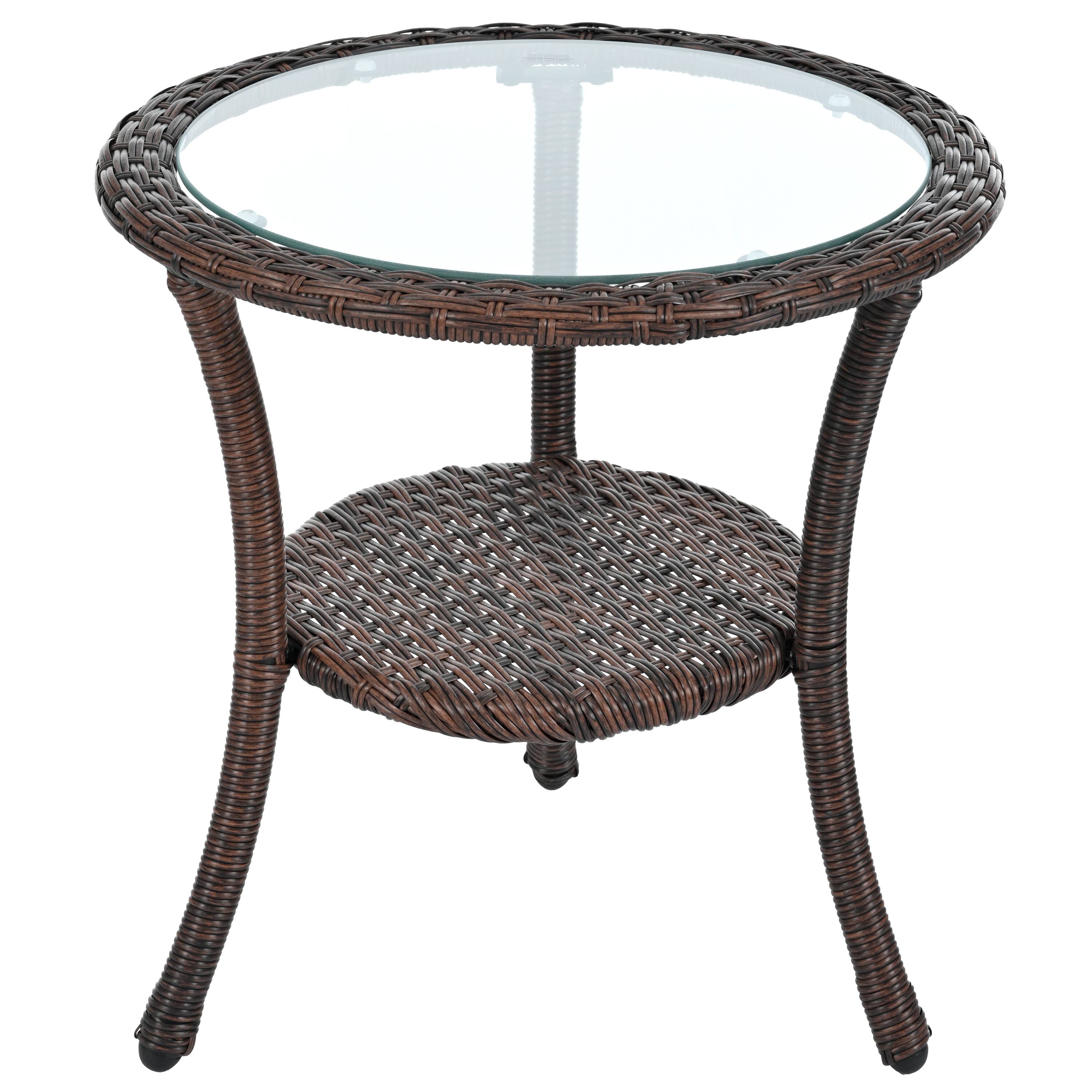 Alt View 2. Mondawe - 3-Piece Outdoor Leisure Set, 2 Rattan Single Chairs with A Glass Round Table - Brown+Blue.