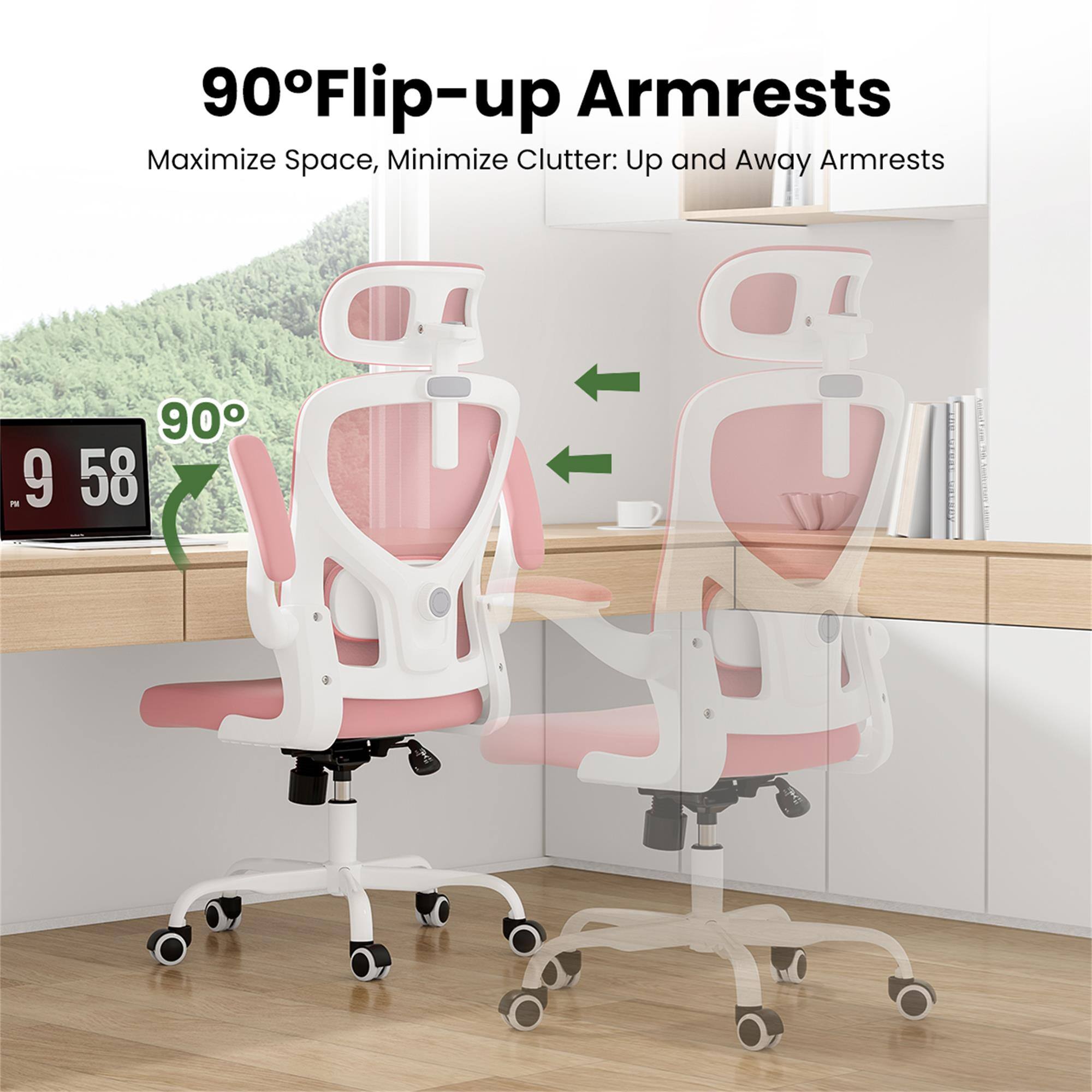 90°Flip-up Armrests  
Maximize Space, Minimize Clutter: Up and Away Armrests