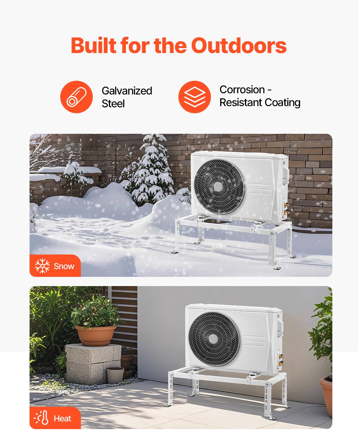 Built for the Outdoors

- Galvanized Steel
- Corrosion-Resistant Coating

Snow  
Heat