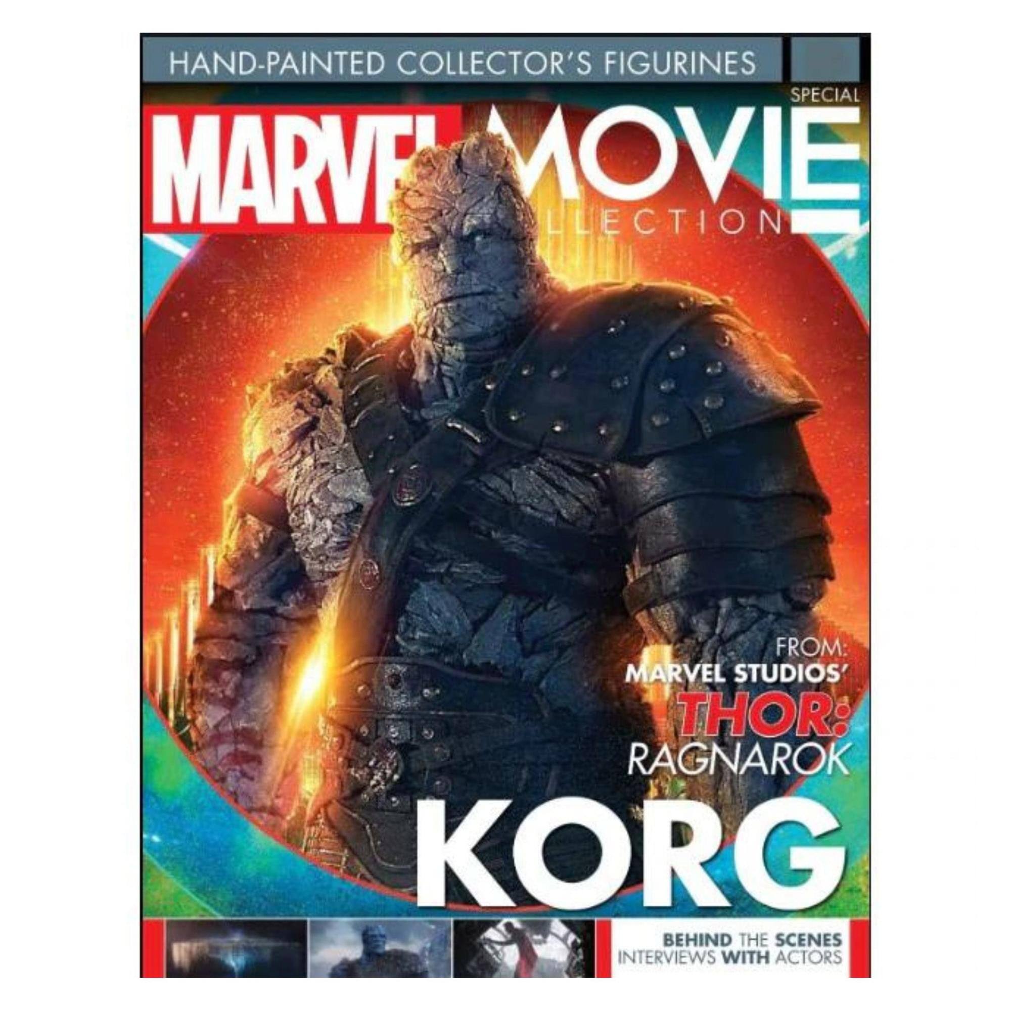 HAND-PAINTED COLLECTOR'S FIGURINES  
MARVEL MOVIE COLLECTION  
SPECIAL  
FROM: MARVEL STUDIOS' THOR: RAGNAROK  
KORG  
BEHIND THE SCENES INTERVIEWS WITH ACTORS