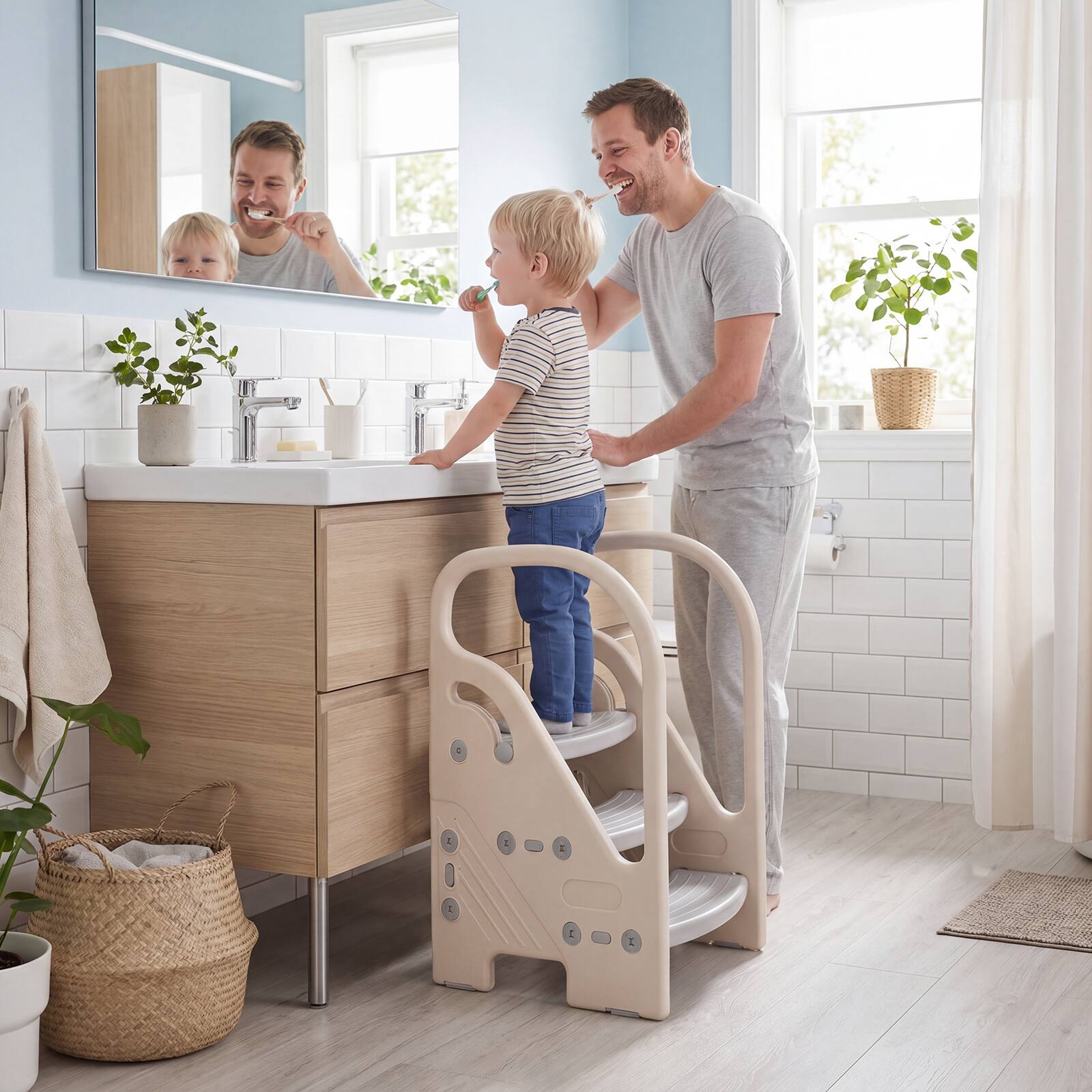 Alt View 3. Gymax - Gymax Toddler Step StoolAdjustable 3-Step Helper Stool w/ Safety Handles&Non-slip Pad - Grey.