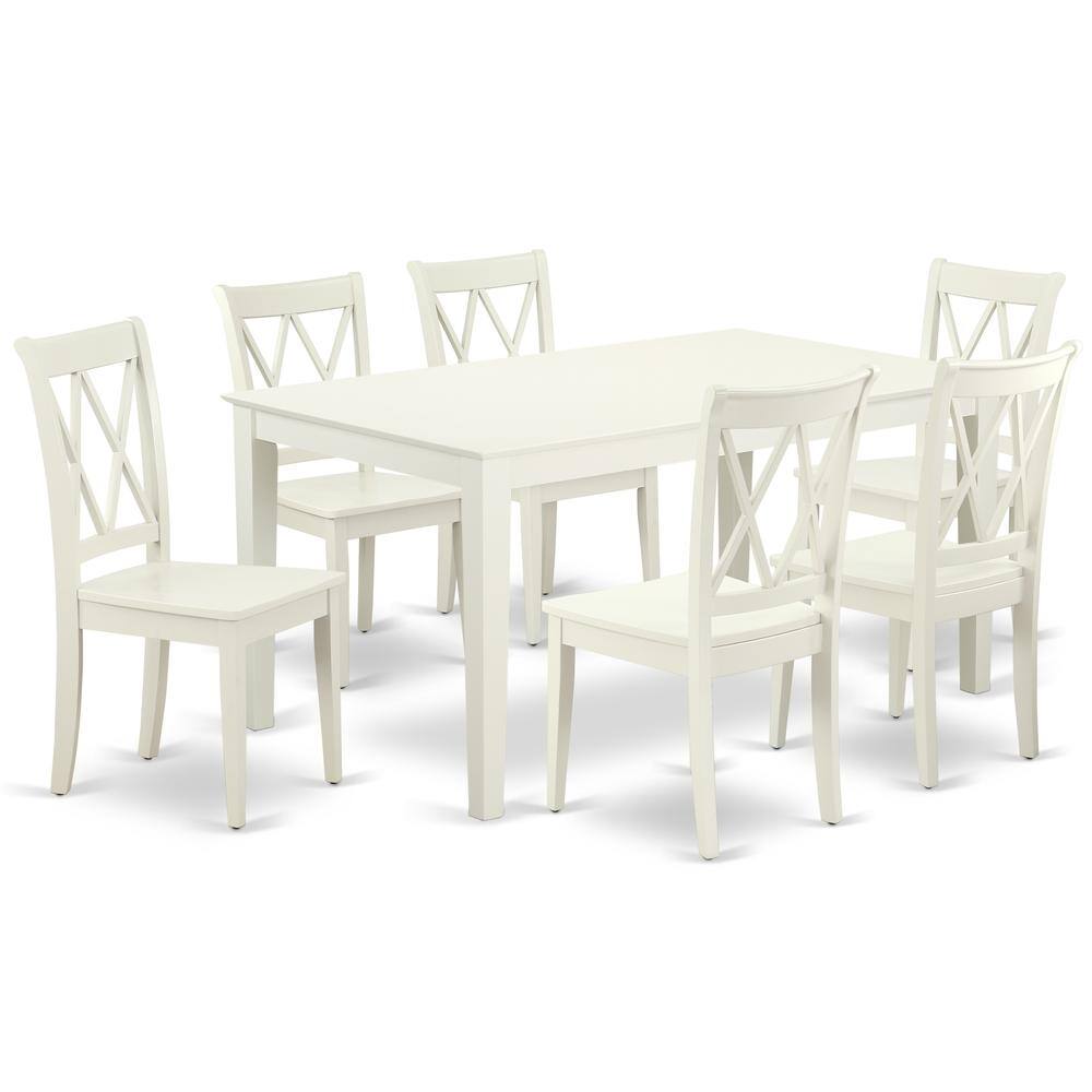 Back. East West Furniture - Dining Room Set Linen White - Brown.