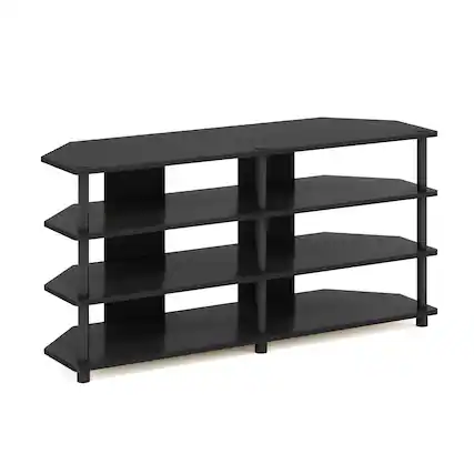Front. Furinno - Econ Easy Assembly 4-Tier Corner TV Stand for TV up to 55-Inch - Blackwood/Black.