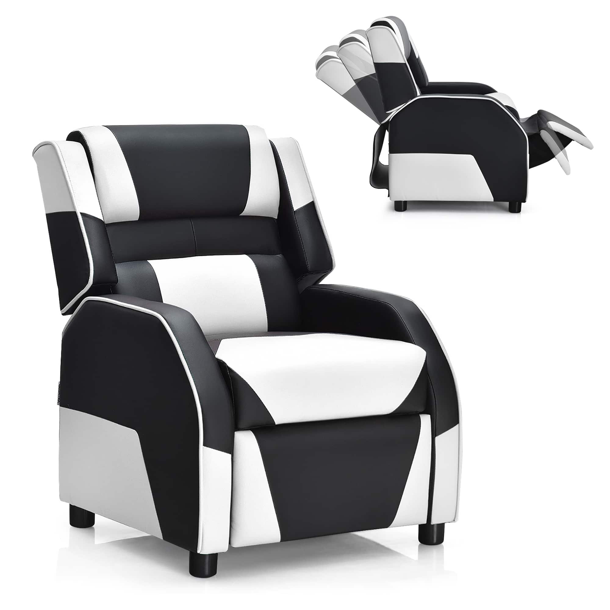 Front. Costway - Costway Kids Youth Gaming Sofa Recliner w/Headrest & Footrest PU Leather White - White.