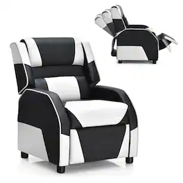 Costway - Kids Youth Gaming Sofa Recliner w/Headrest & Footrest PU Leather White - White