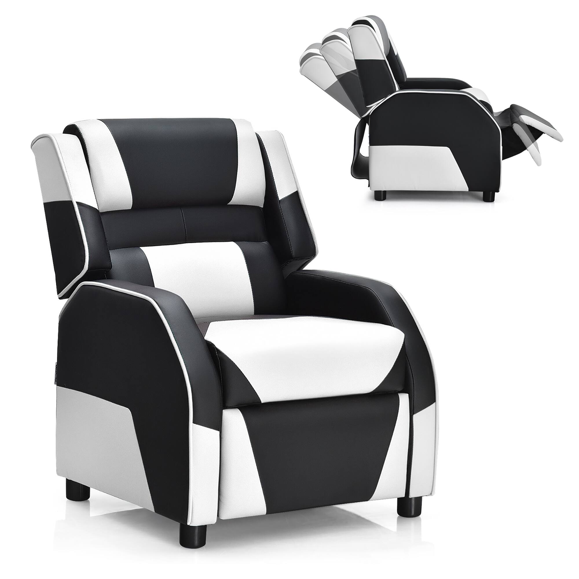 Front. Costway - Costway Kids Youth Gaming Sofa Recliner w/Headrest & Footrest PU Leather White - White.